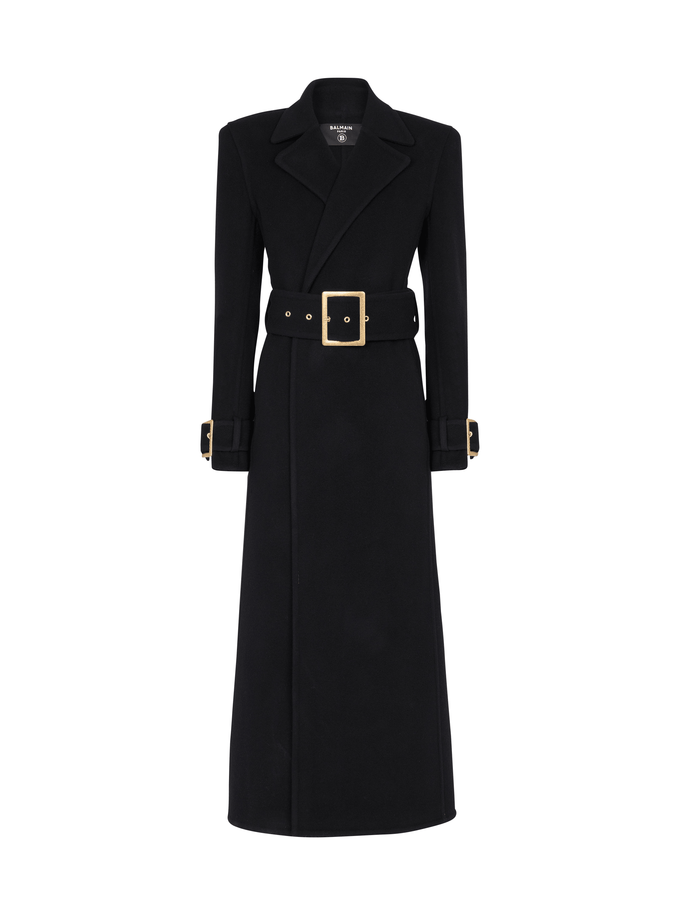 Long coat with belt black - Women | BALMAIN