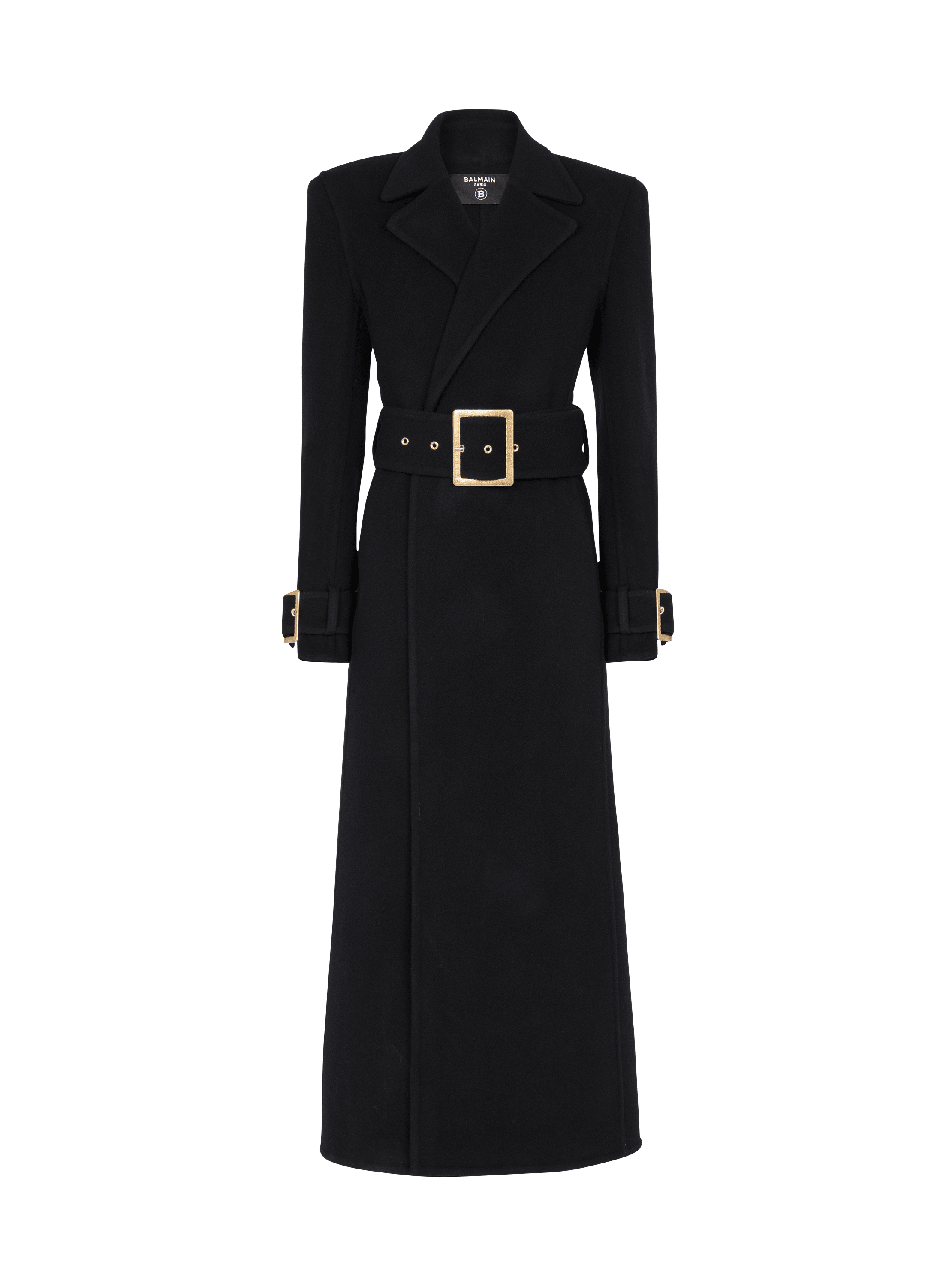 Long coat with belt, black, hi-res