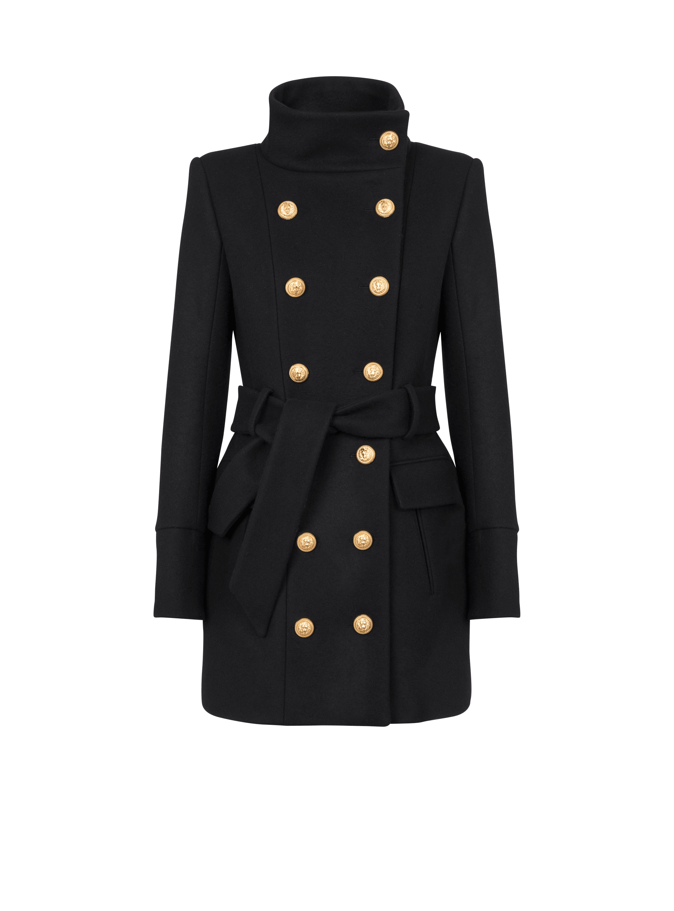 Cappotto in stile ufficiale con cintura, nero, hi-res