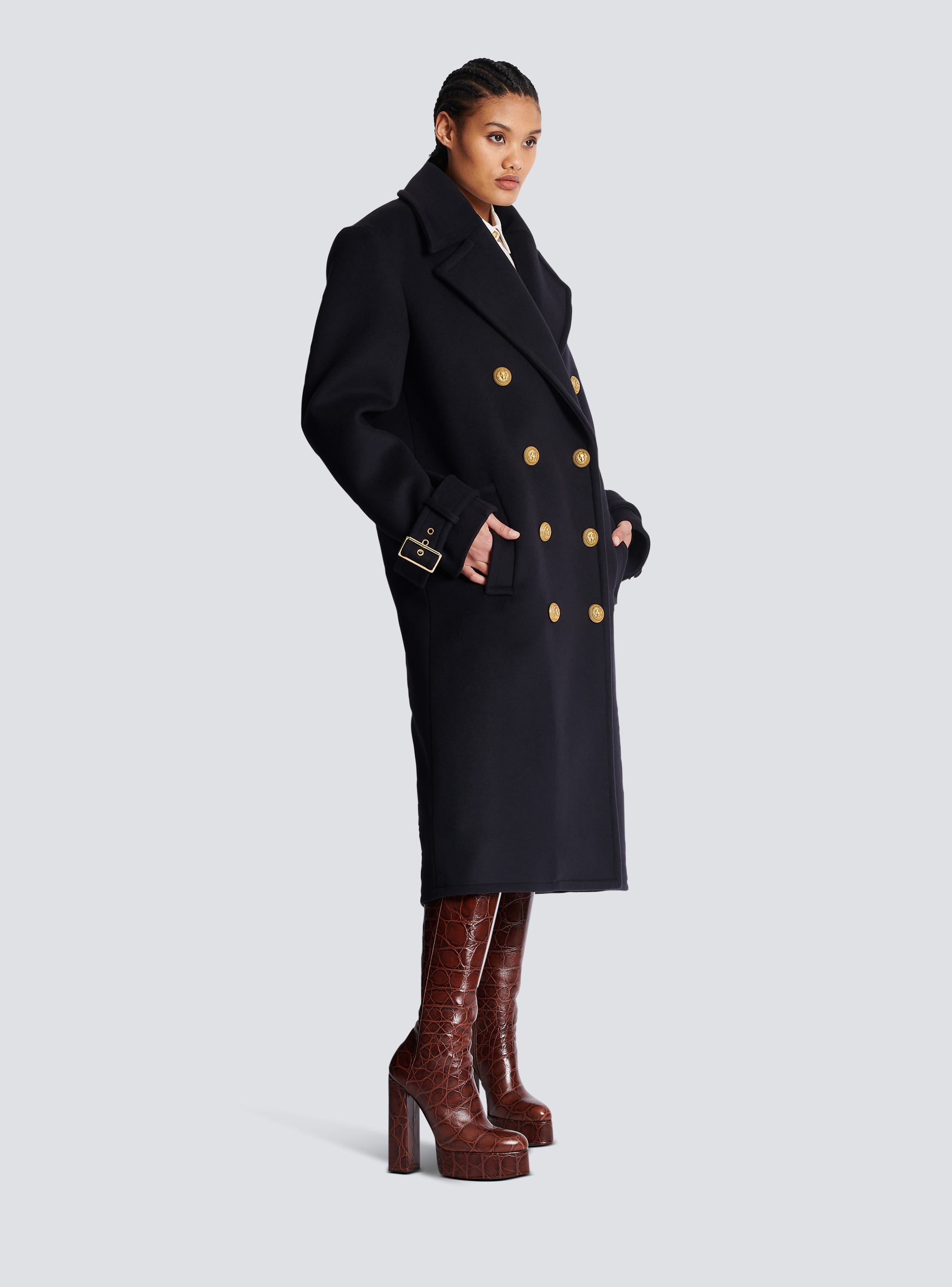 Balmain double breasted wool hot sale coat