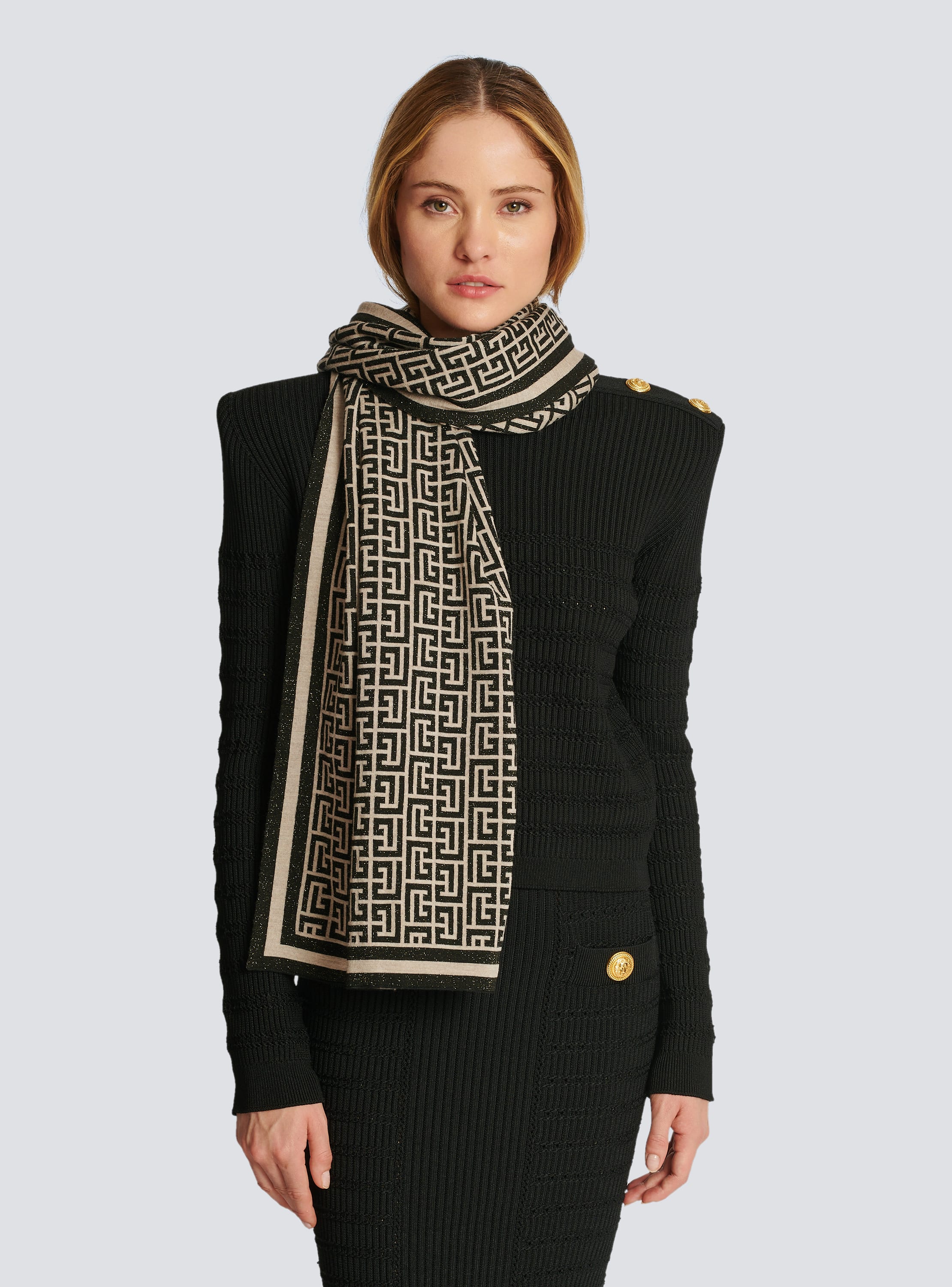 Scarf with Balmain monogram black - Women