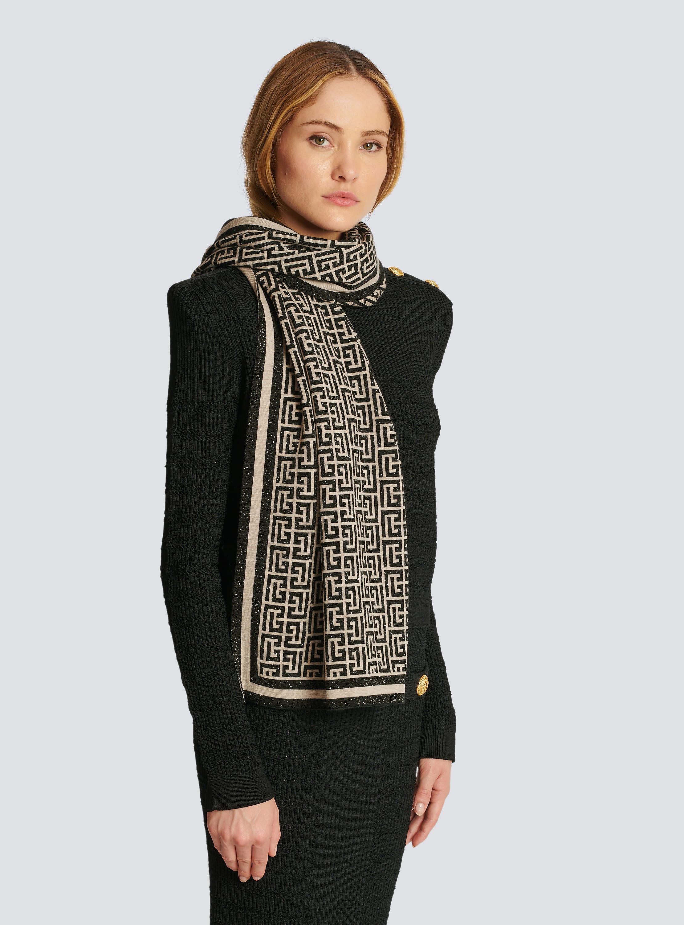 Scarf with Balmain monogram black - Women