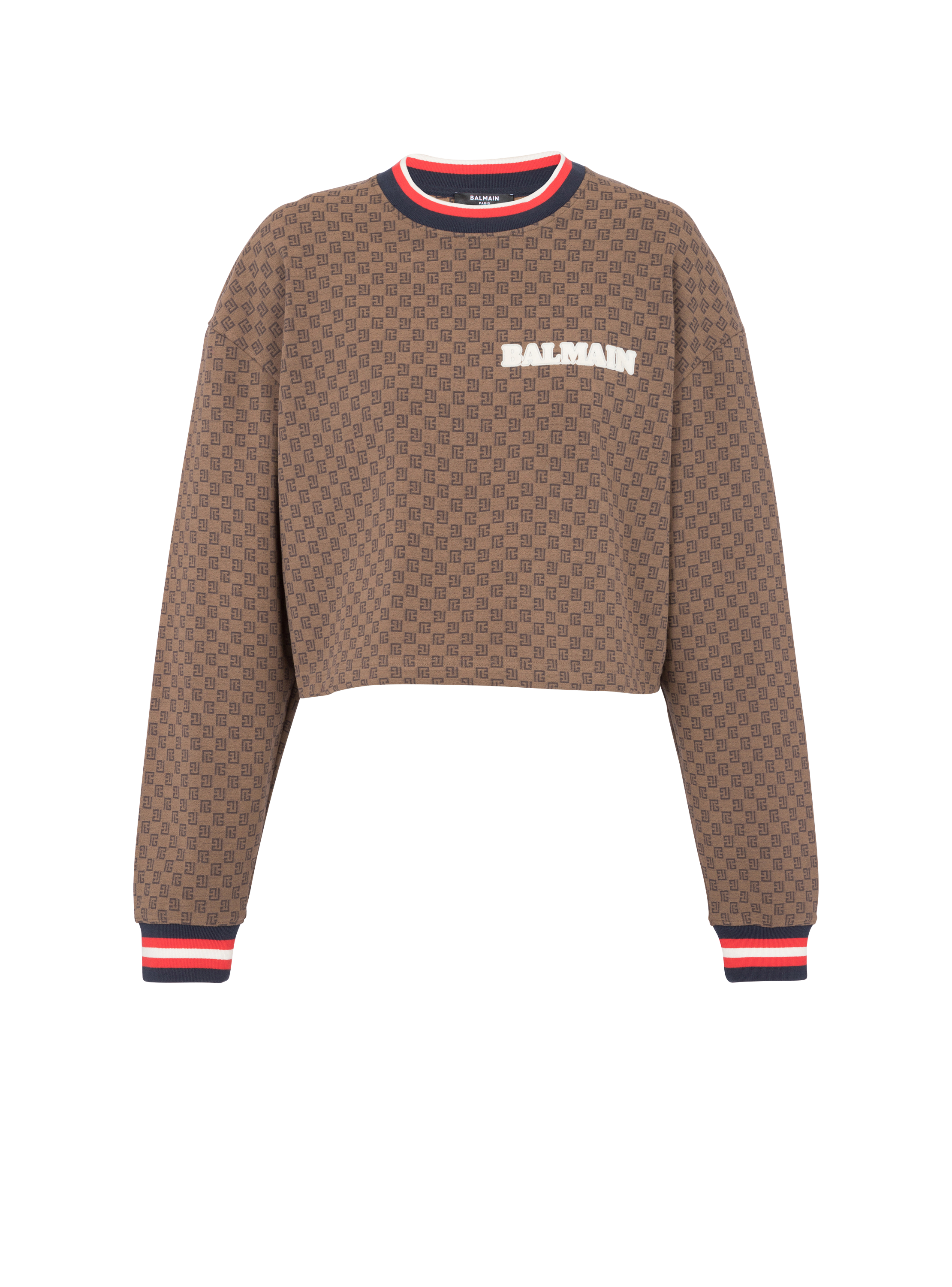 Kurzes Sweatshirt mit Mini-Monogramm, braun, hi-res