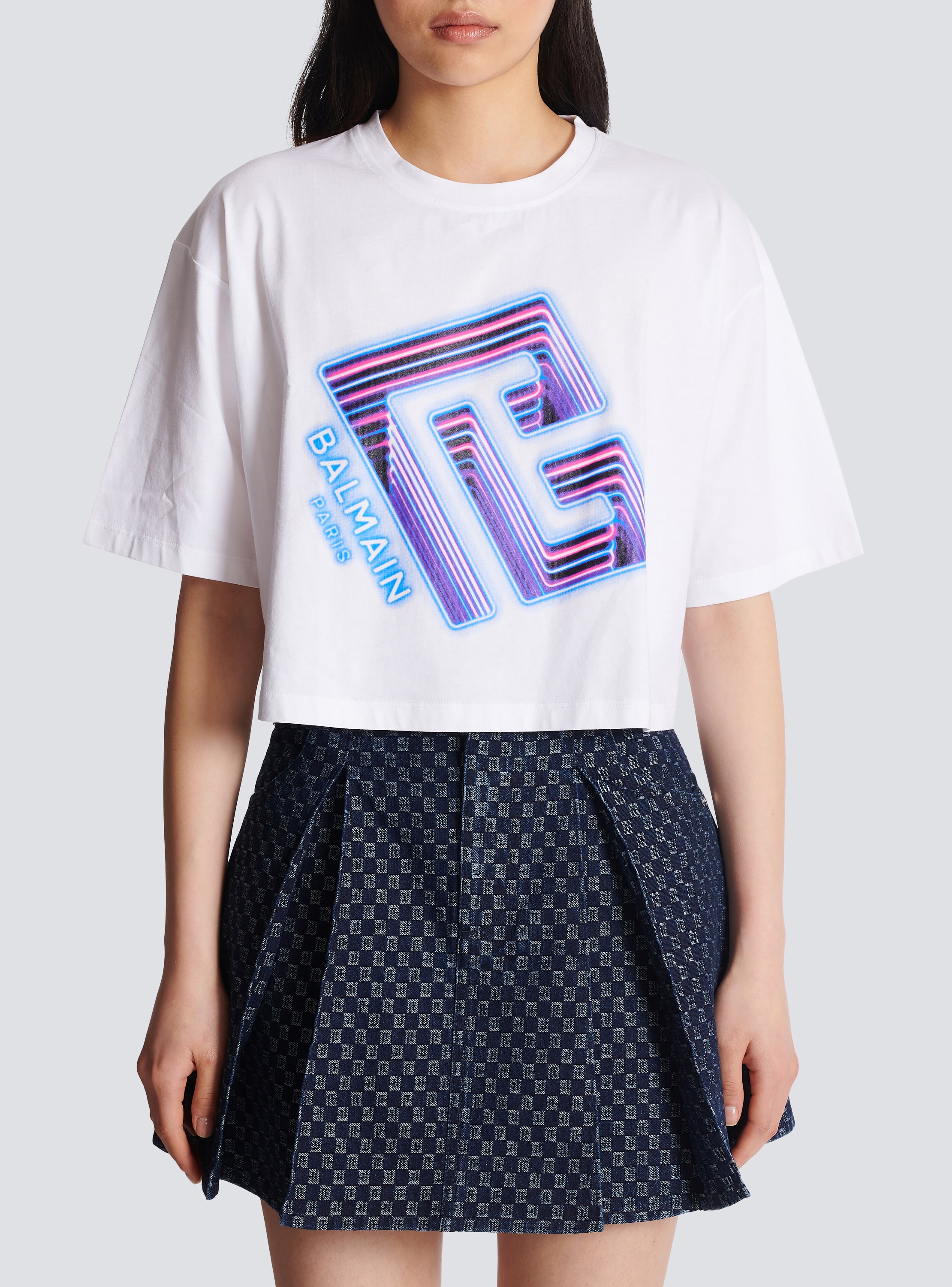 T-Shirt Cropped Branco/Verde Neon