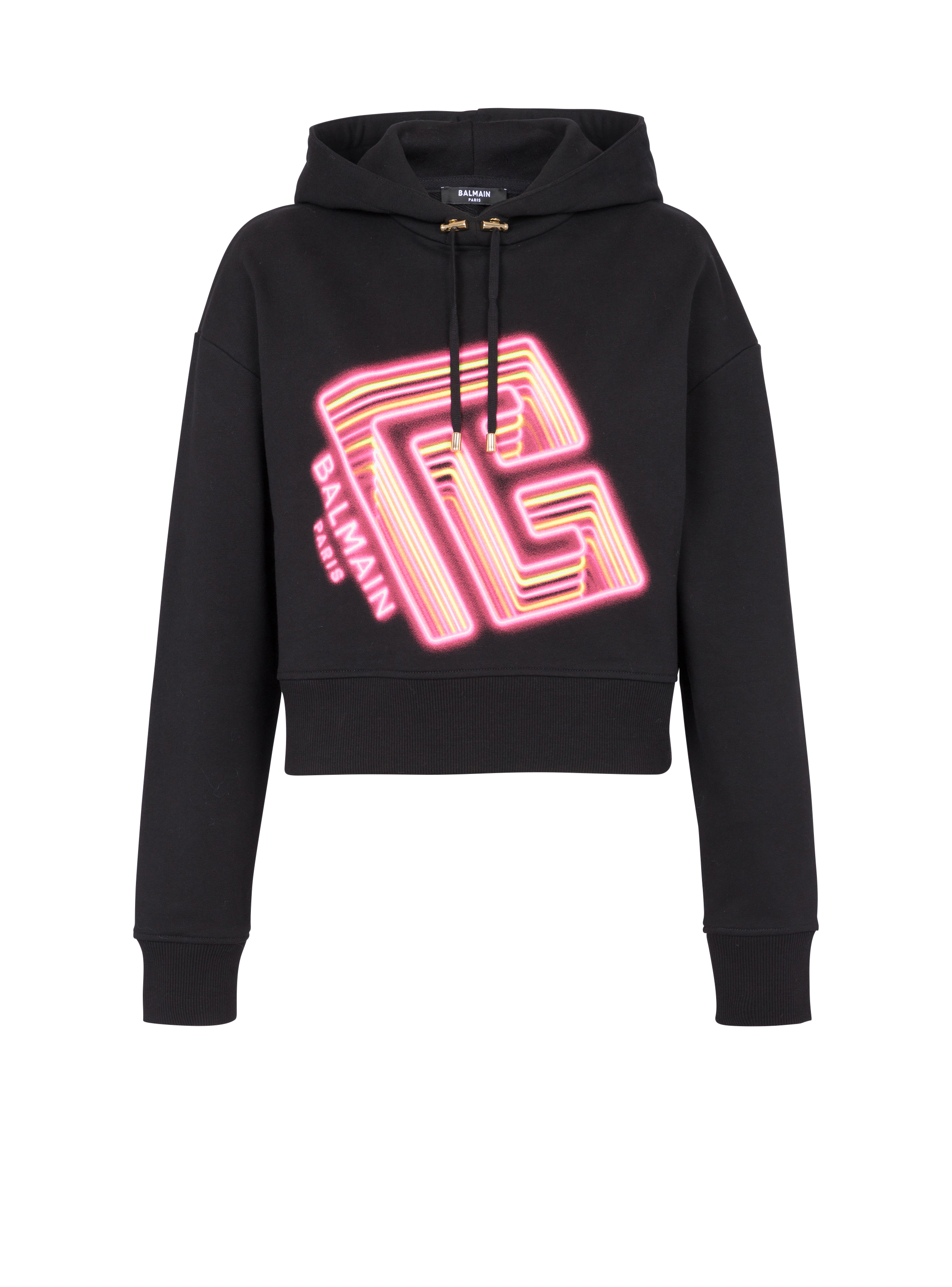 Kurzes Sweatshirt mit Neon-Print, schwarz, hi-res