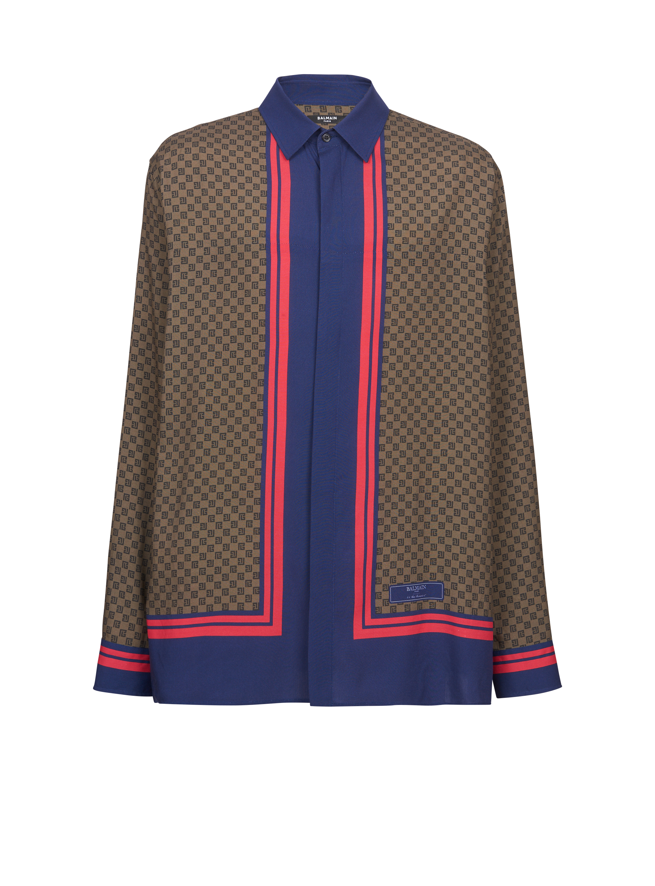 Camisa de manga larga con monograma pequeño estampado, marrón, hi-res
