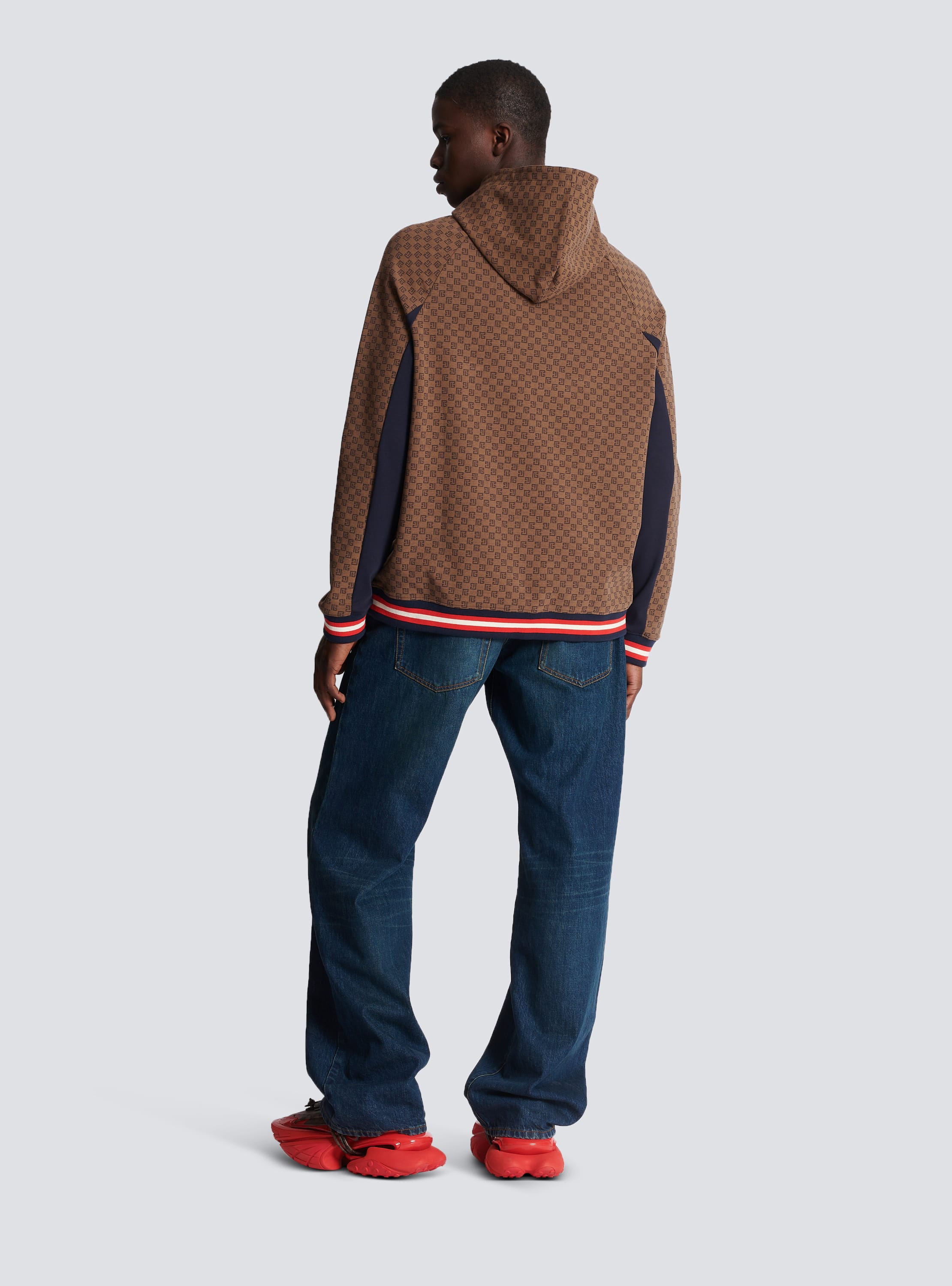 Balmain Monogram Hoodie Sweatshirt in Brown