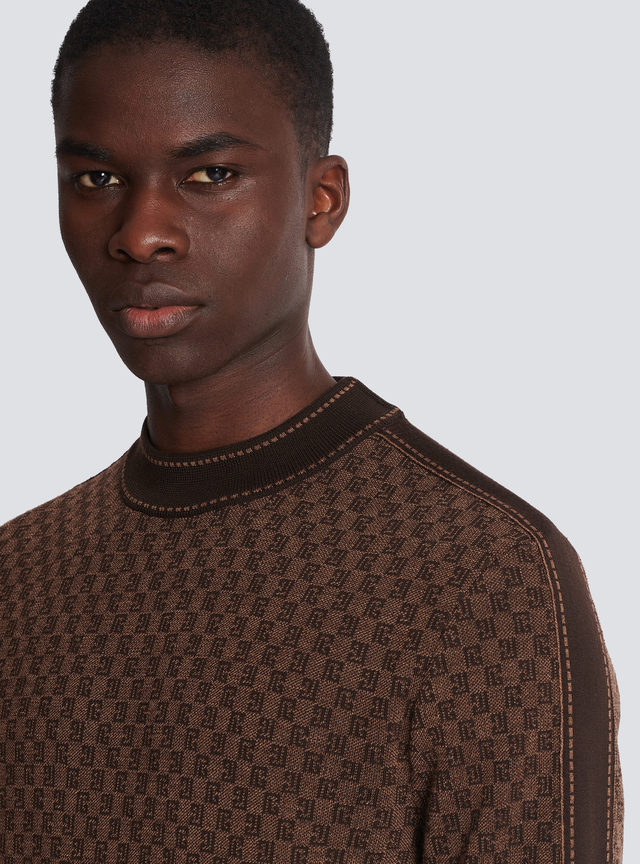 Crew necks Balmain - Mini monogram jacquard knitted pullover