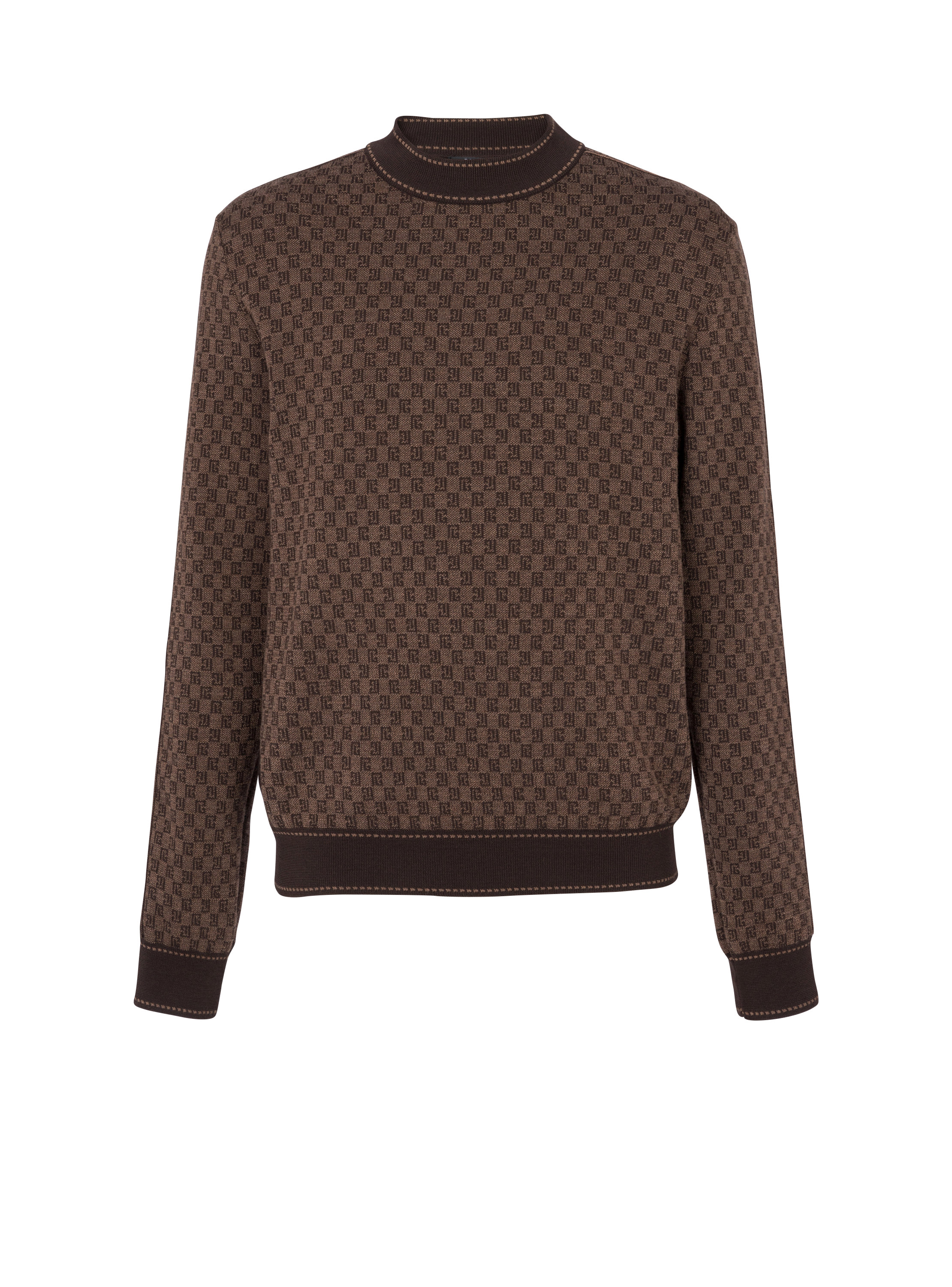Knit jumper with mini monogram, brown, hi-res