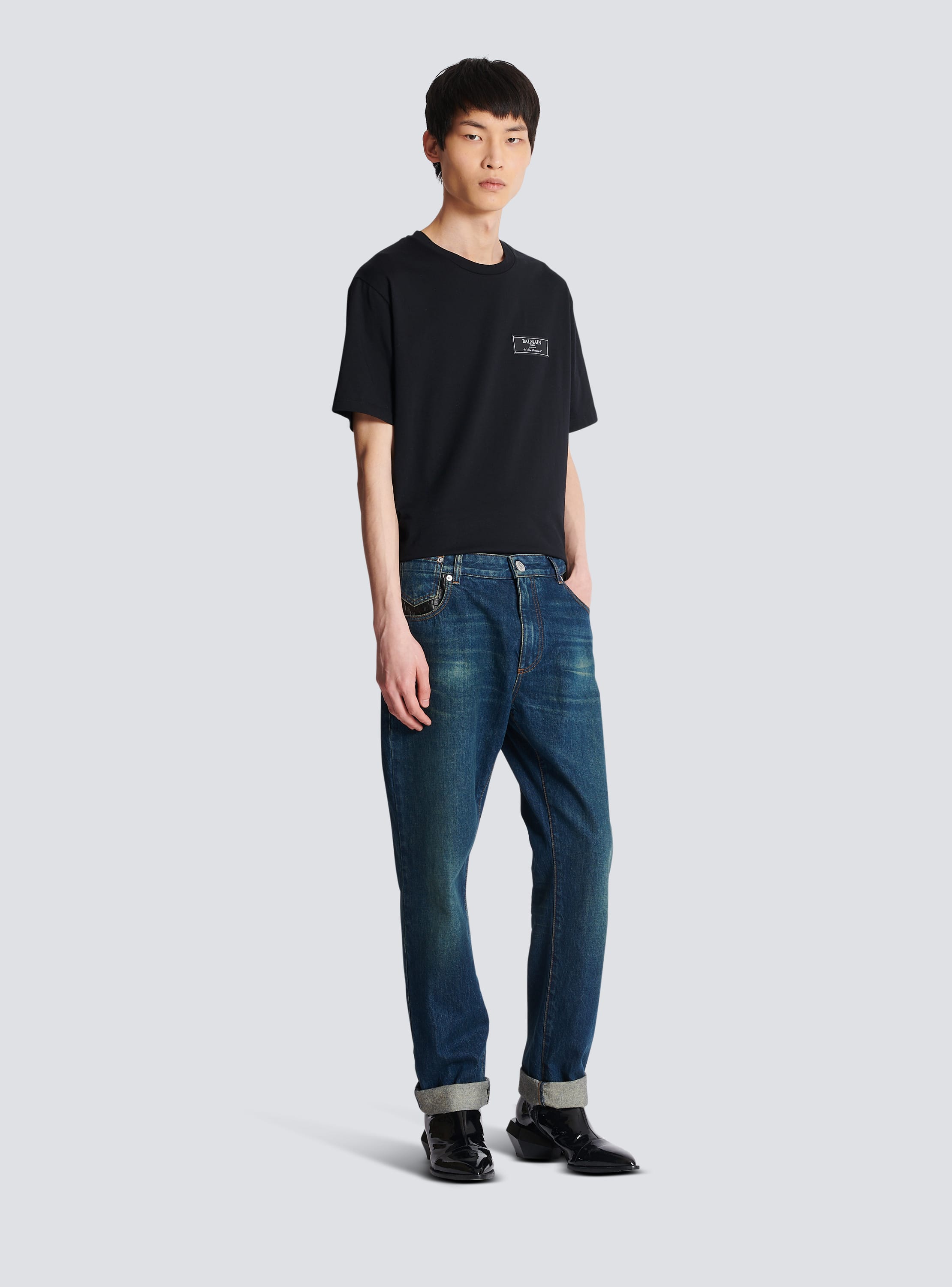 jeans pockets with Straight-leg leather - navy Men BALMAIN |