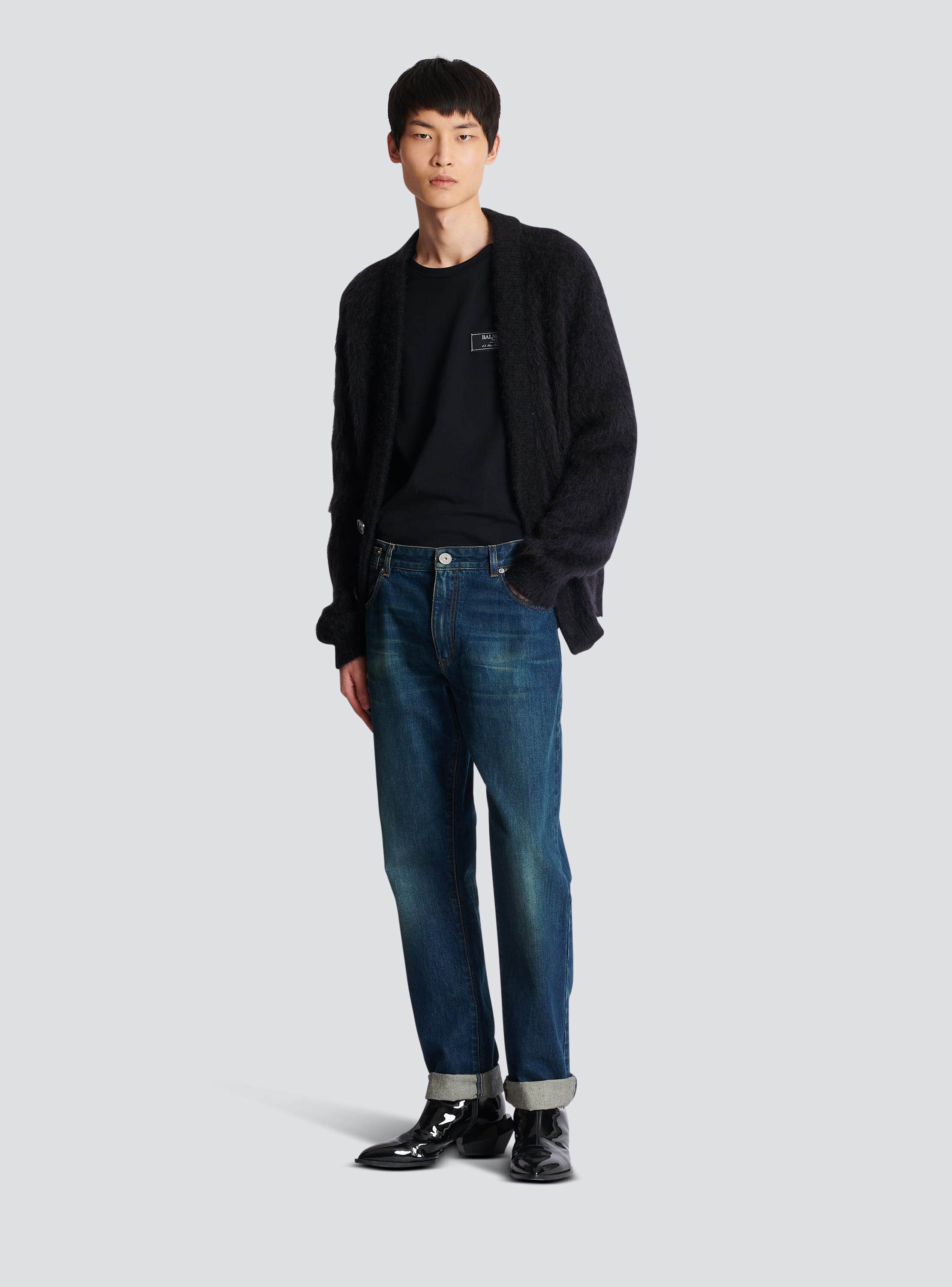Straight-leg jeans with leather BALMAIN - Men navy | pockets