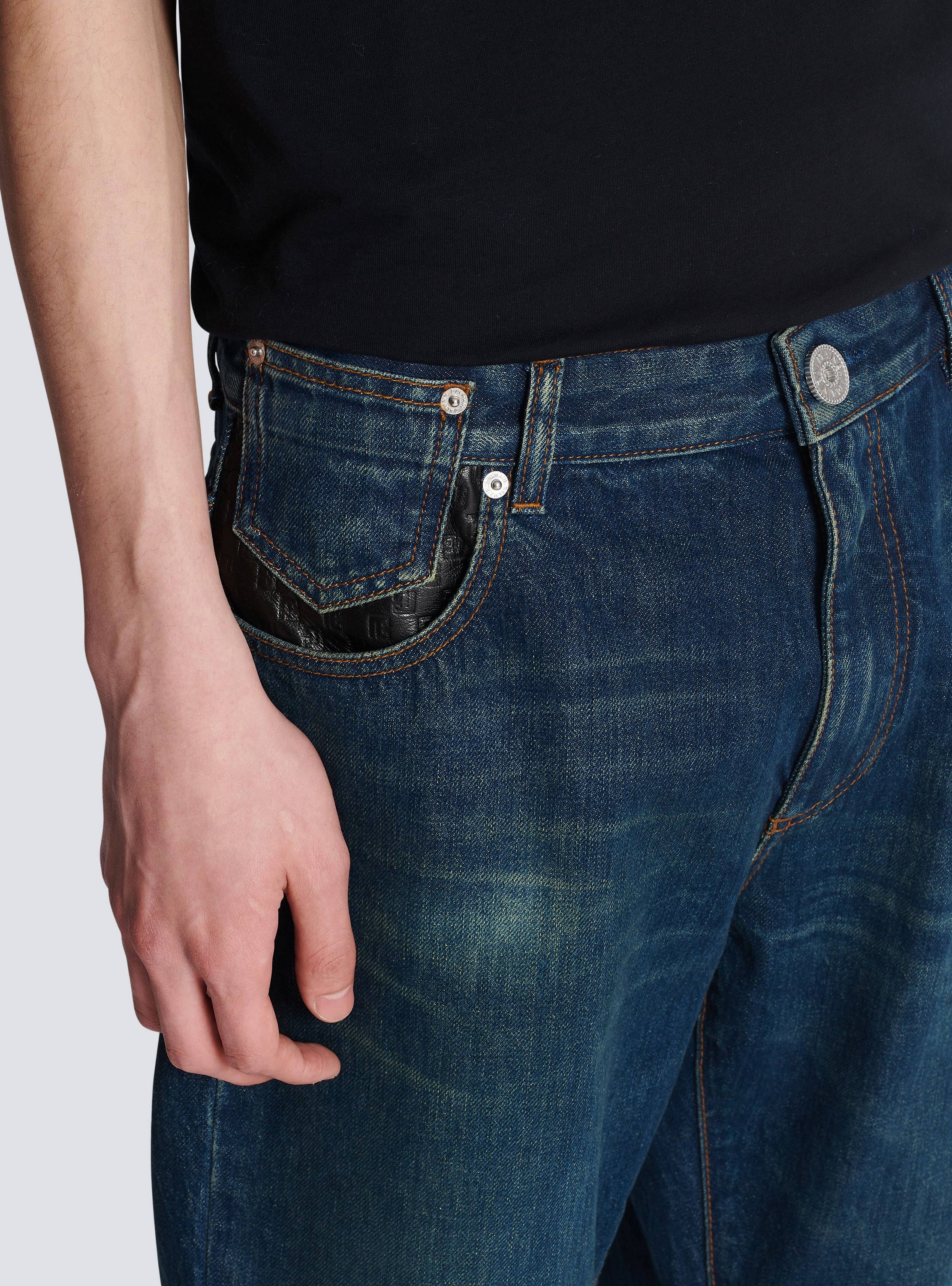 with navy | jeans pockets leather Straight-leg - Men BALMAIN
