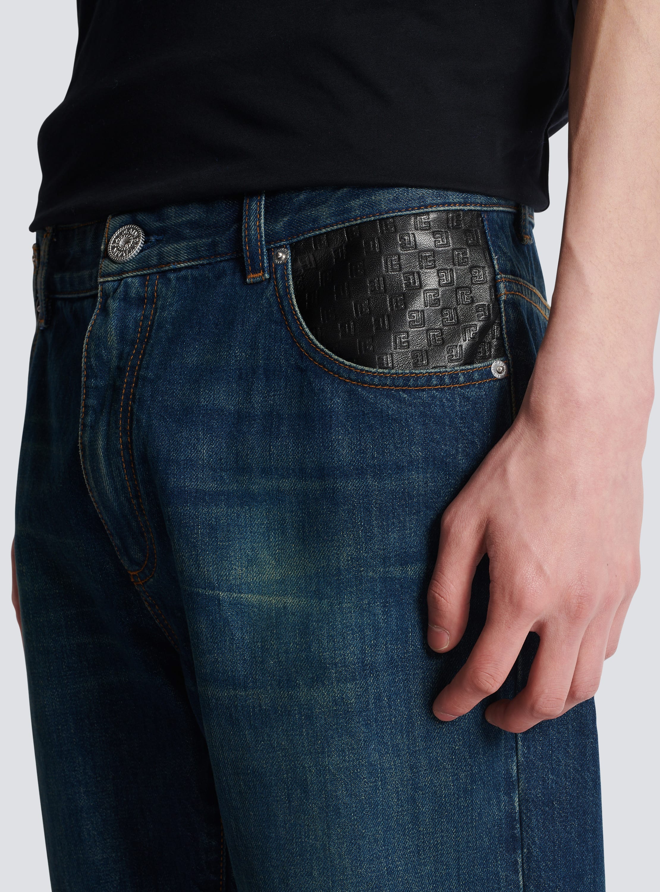 - Men leather pockets with jeans BALMAIN | navy Straight-leg