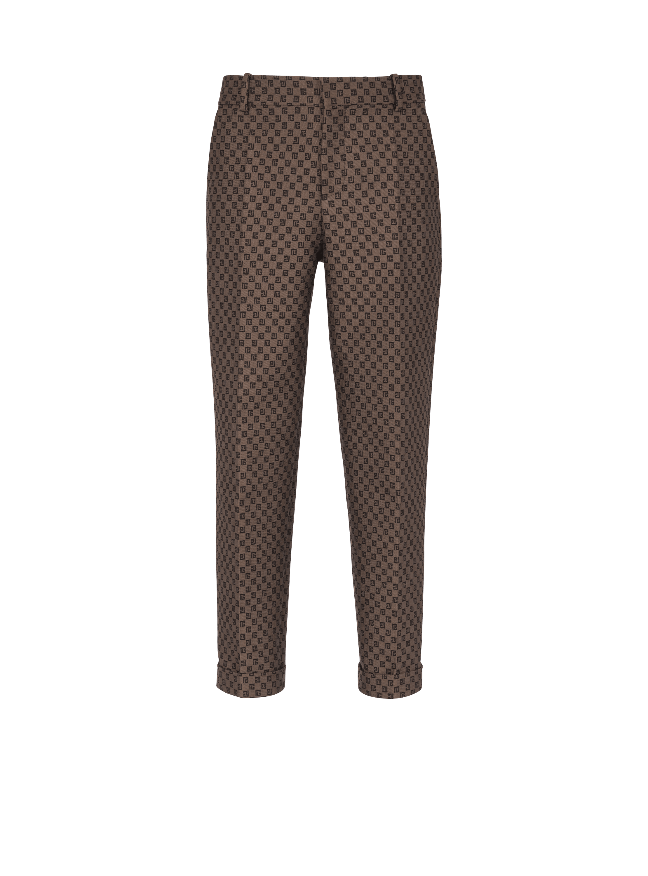 Straight-leg mini monogrammed trousers, brown, hi-res