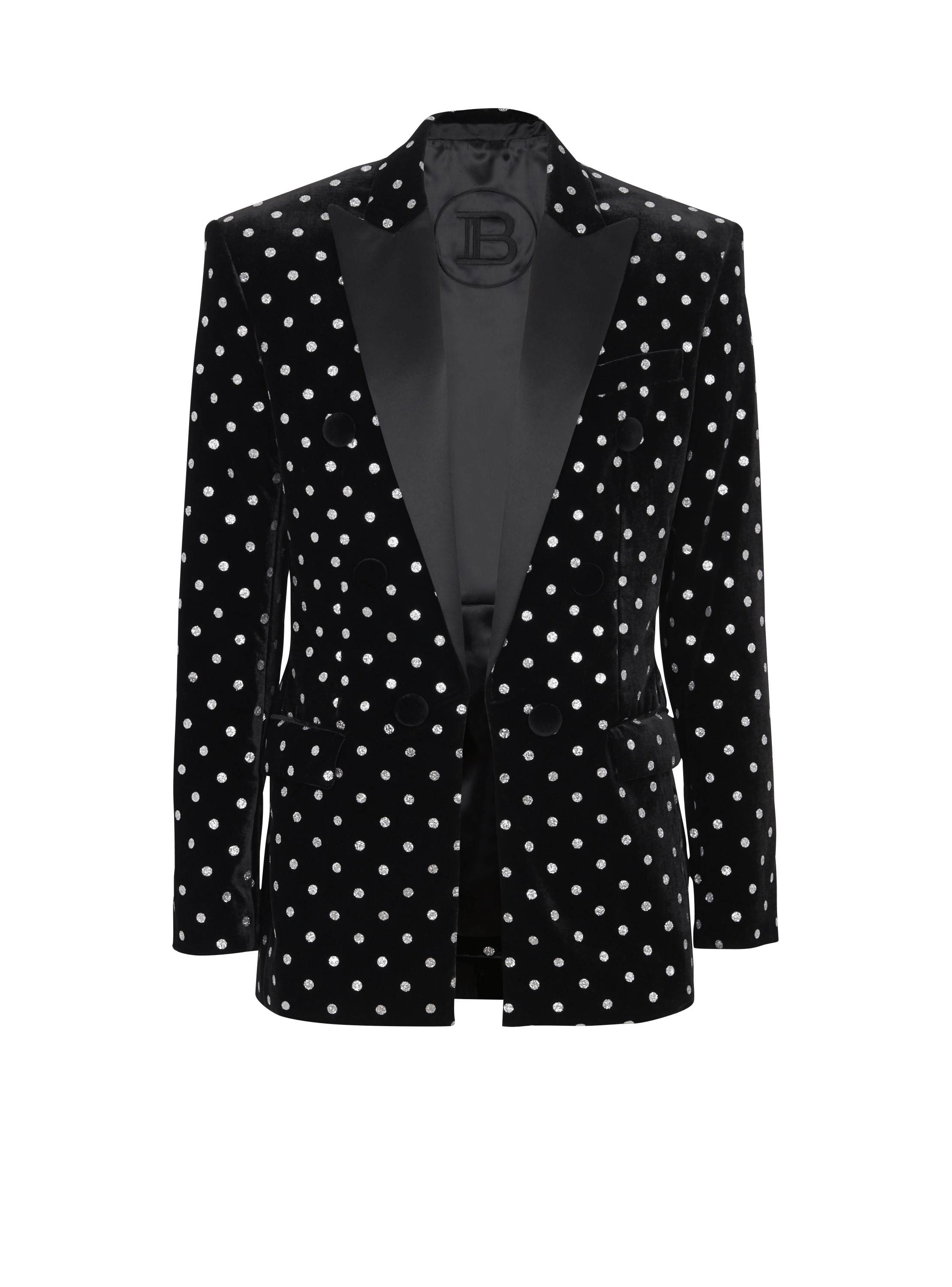 Velvet jacket with glitter dots, silver, hi-res