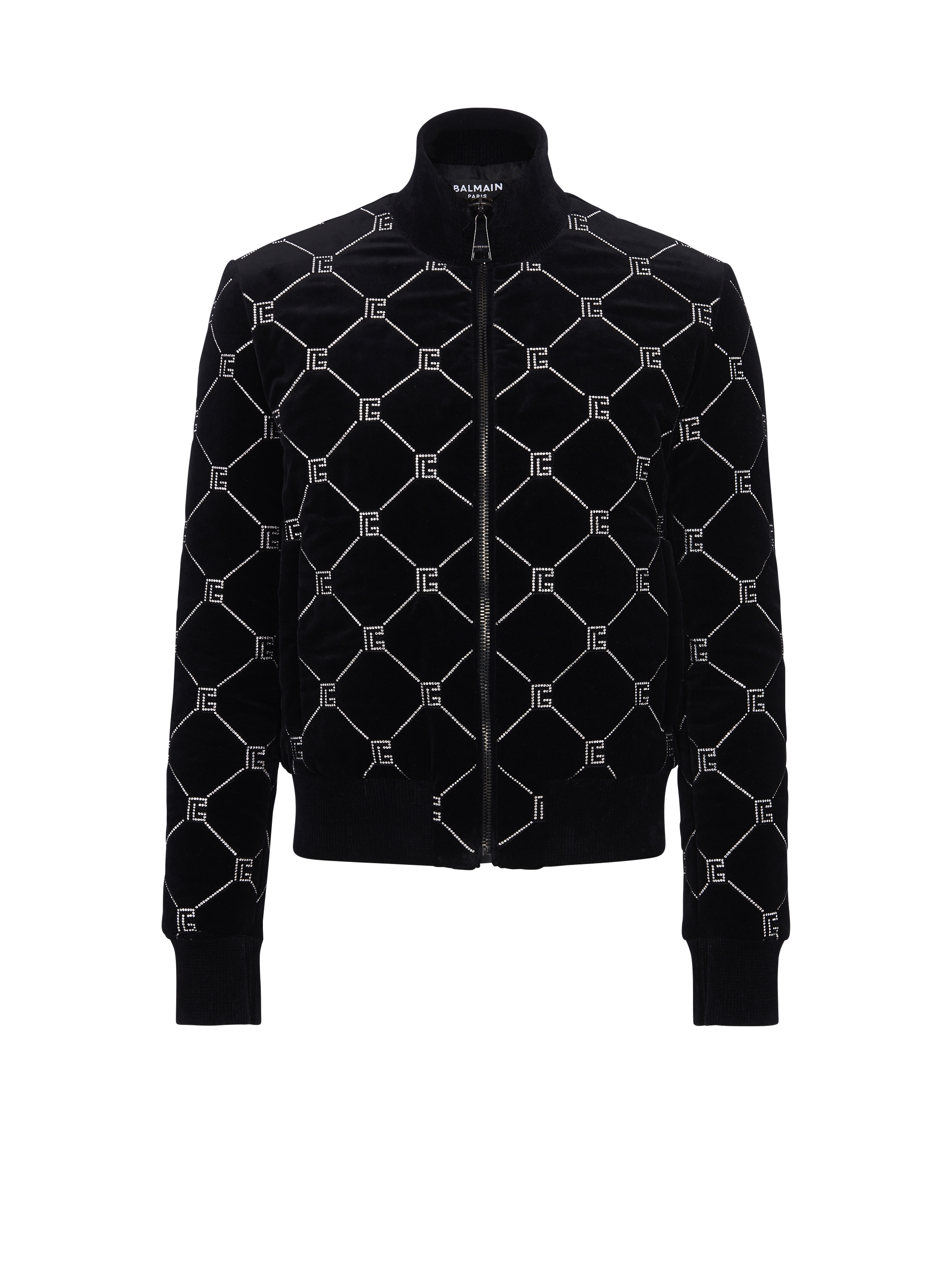 BALMAIN: velvet bomber jacket with monogram - Dark