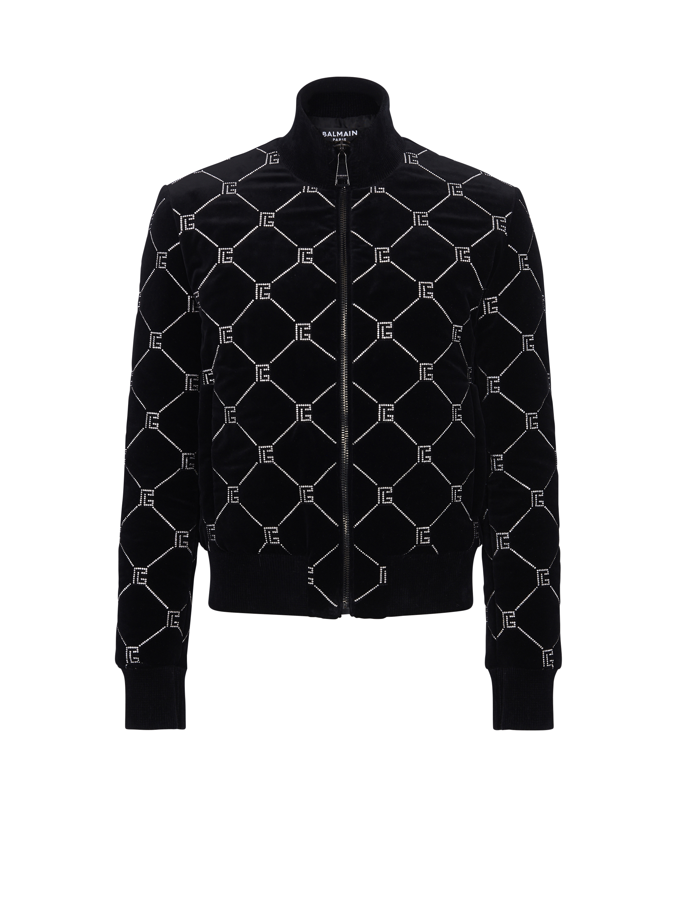 Quilted rhinestone bomber jacket, silver, hi-res