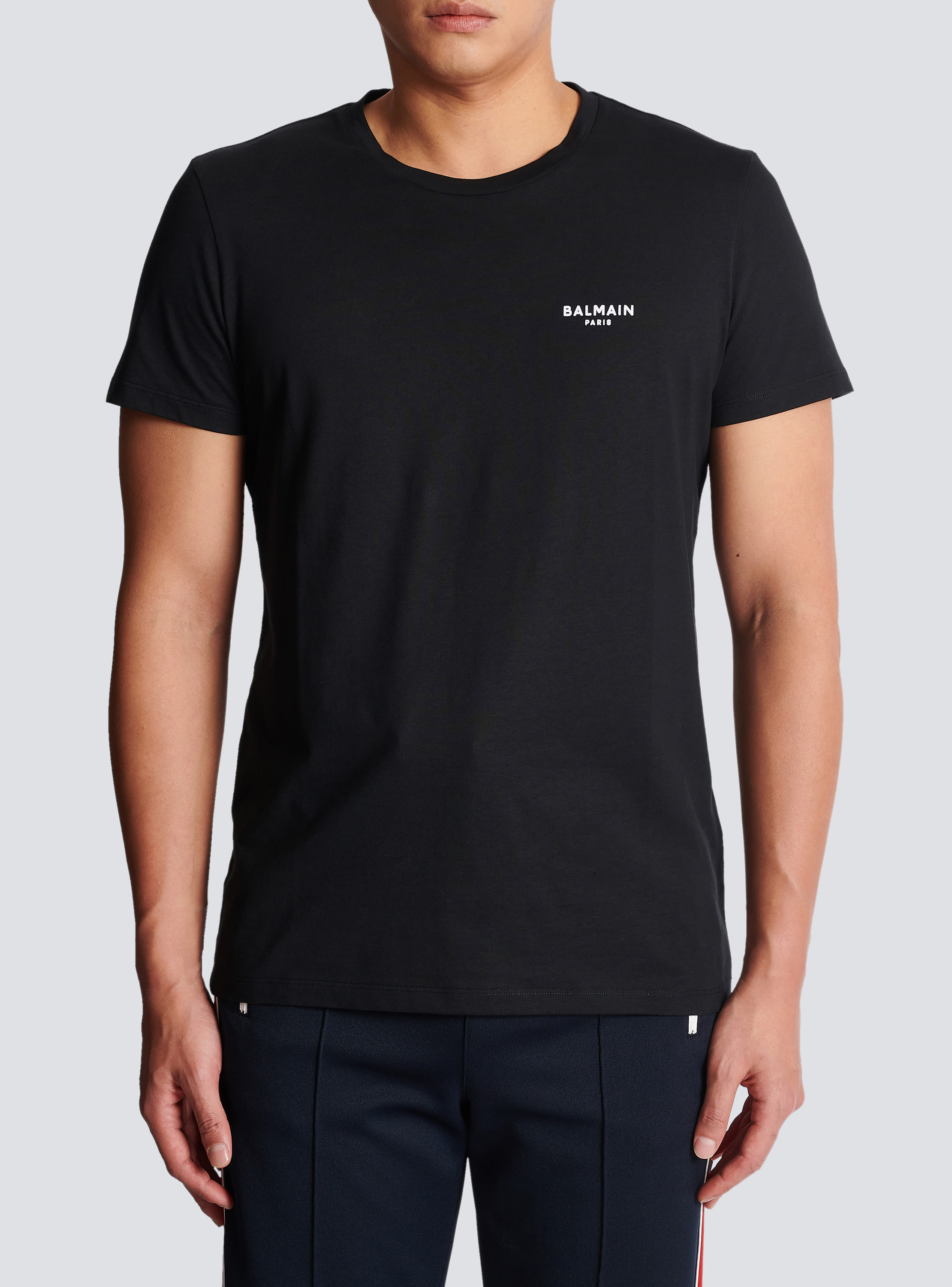 Balmain Flocked Monogram Cotton Jersey T-shirt In Black