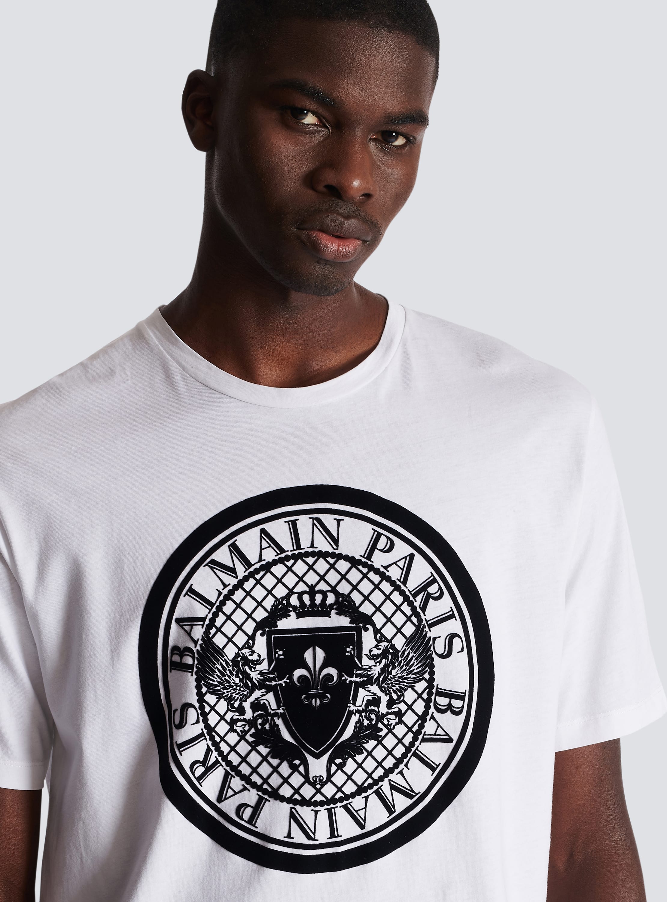 flocked-monogram T-shirt, Balmain