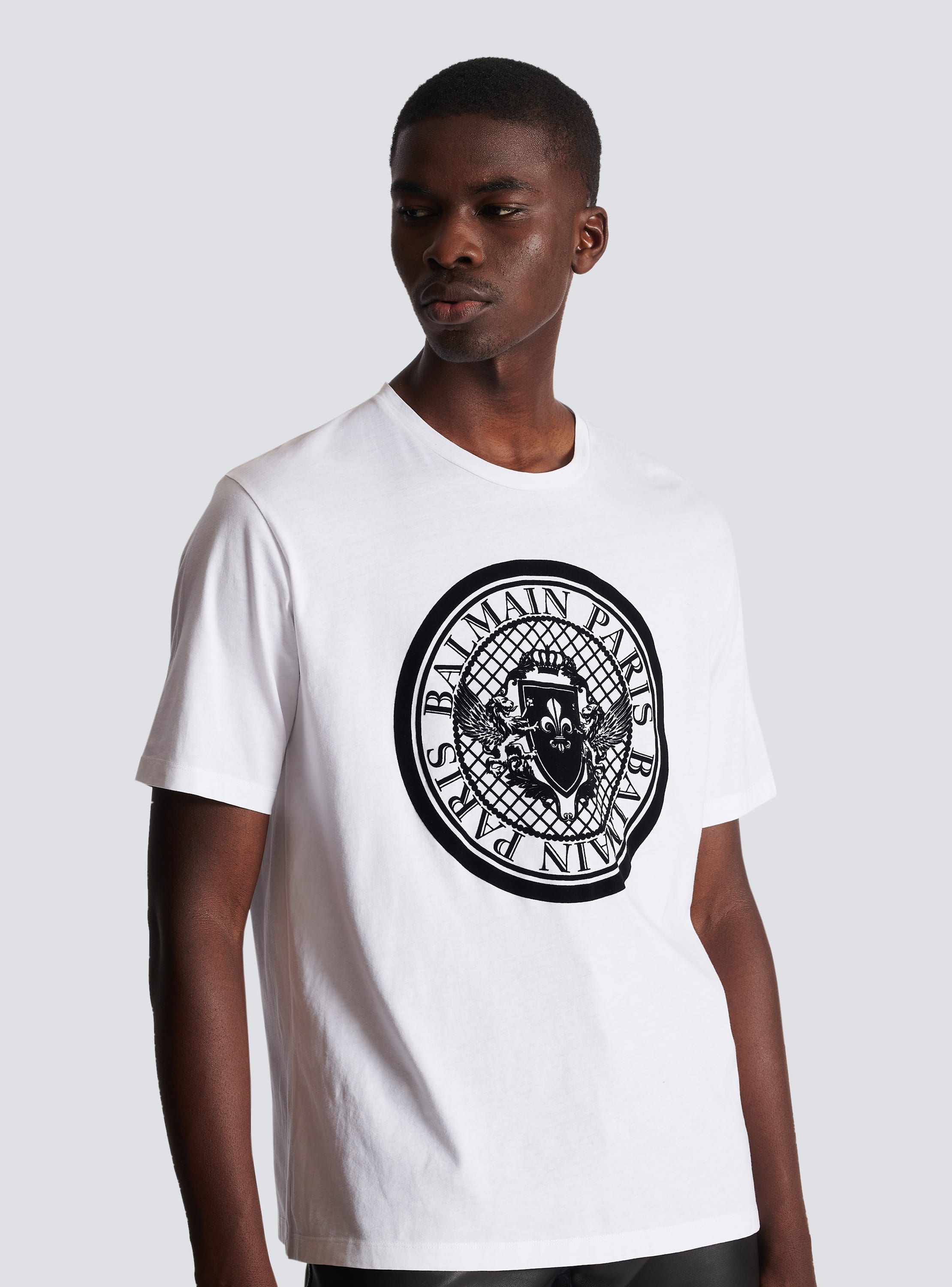 Cotton T-shirt with flocked Balmain medallion - Men | BALMAIN