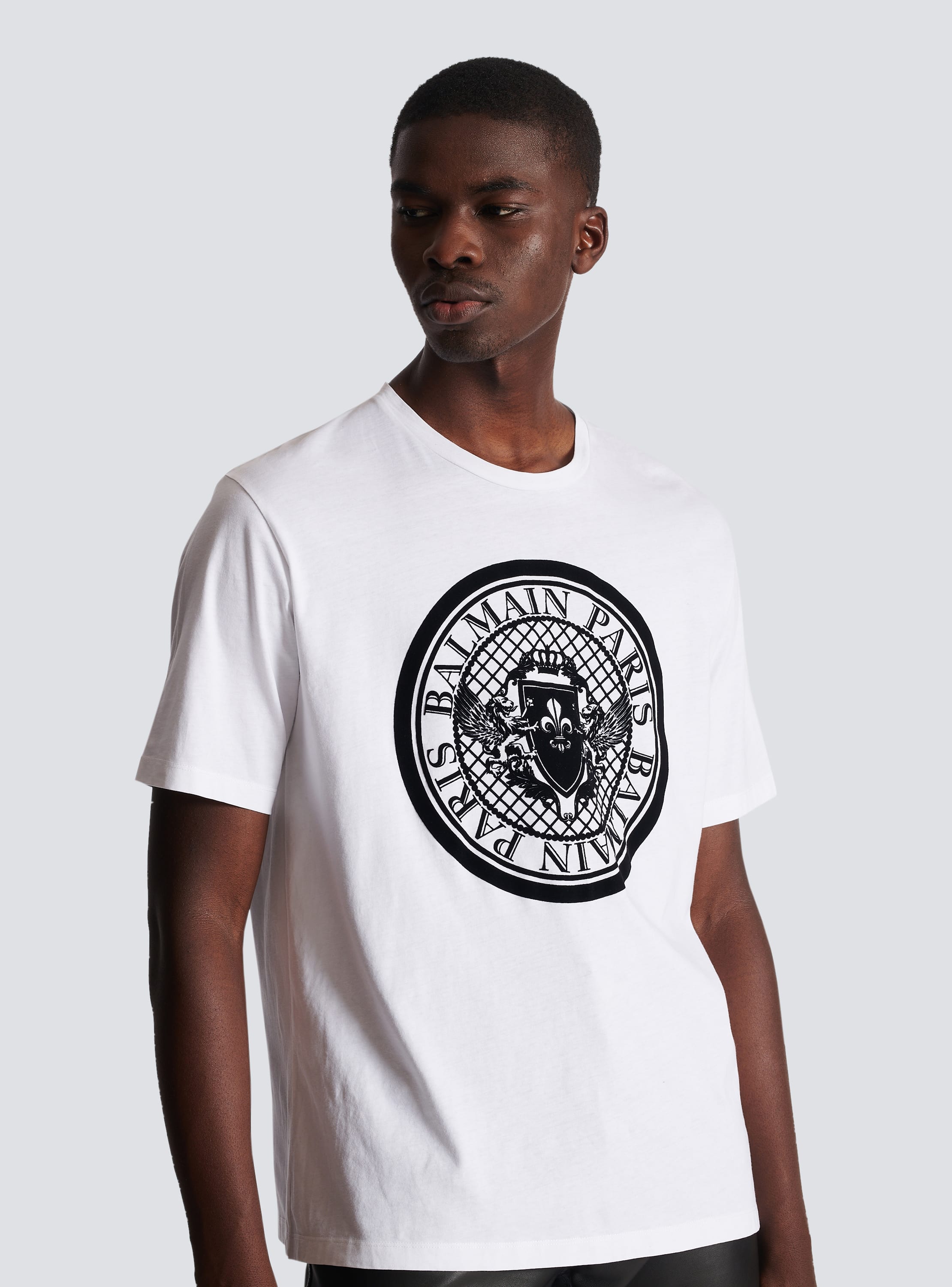 Men's T-shirt With Flock Medallion Logo by Balmain