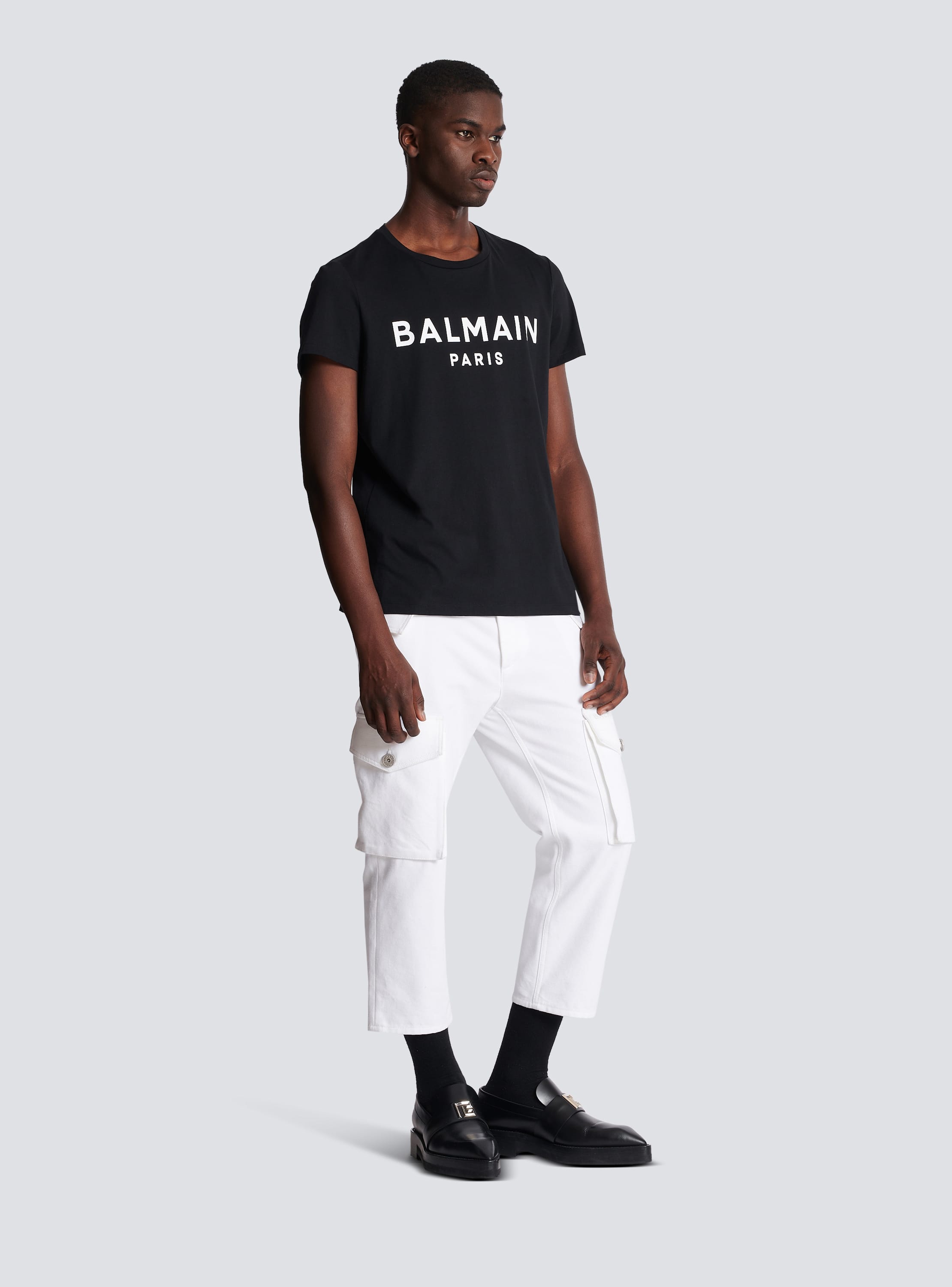 Eco designed cotton T shirt with Balmain Paris logo print black