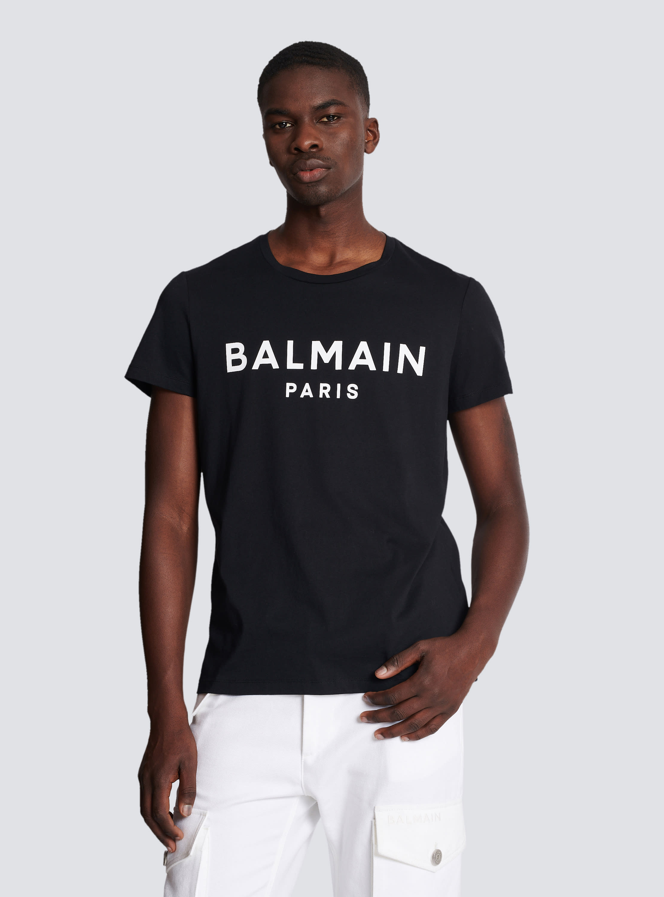 Eco-designed cotton T-shirt with Balmain Paris logo black - | BALMAIN