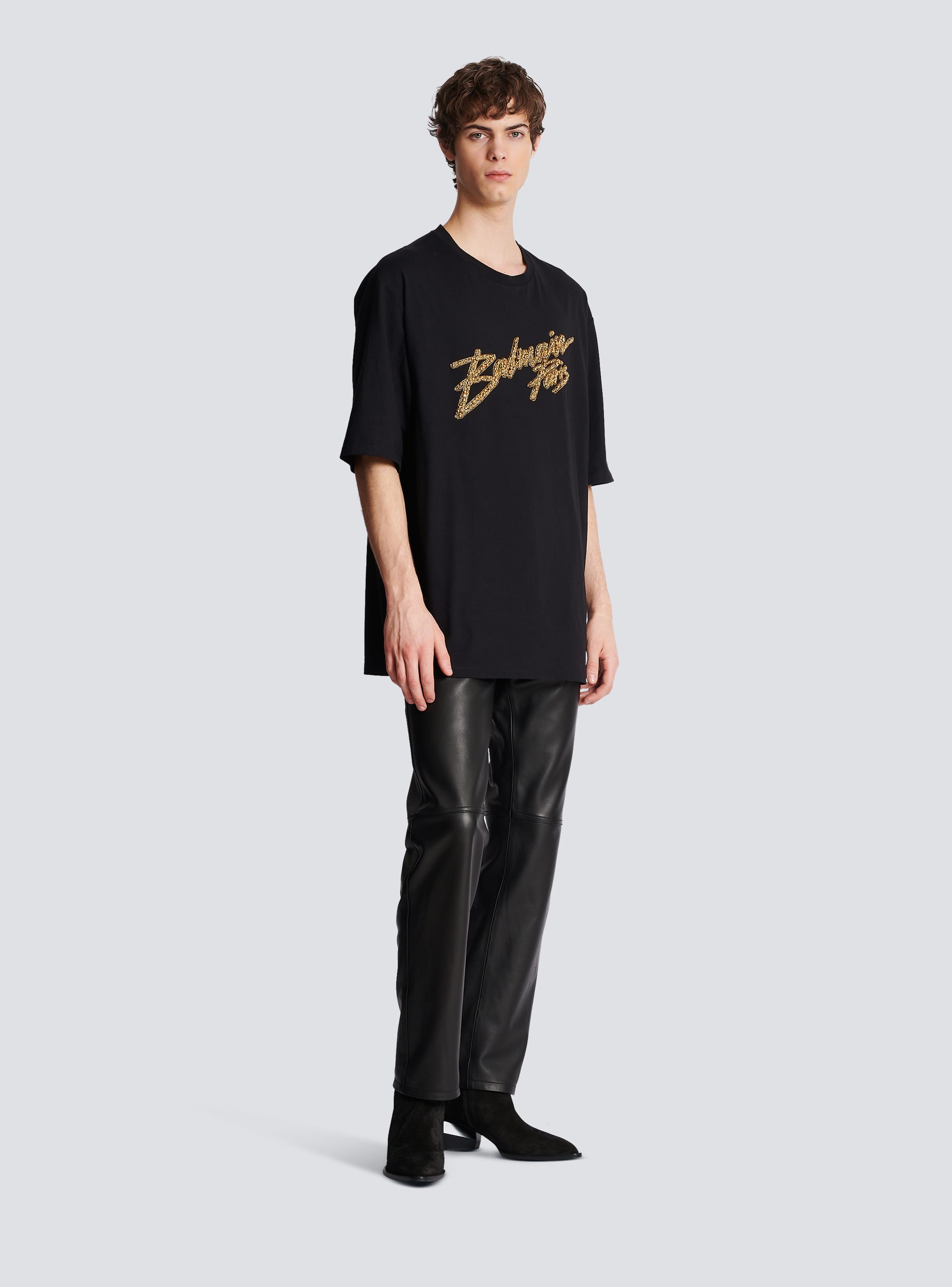 Balmain Black/Beige Velour Monogram Print T-shirt - Men from