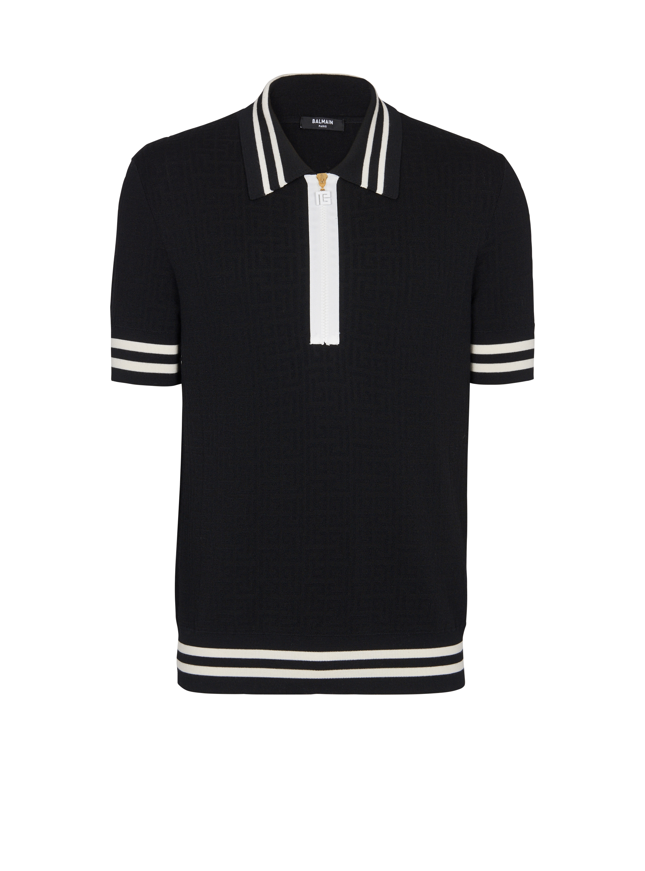 Poloshirt aus jacquard mit monogramm, schwarz, hi-res