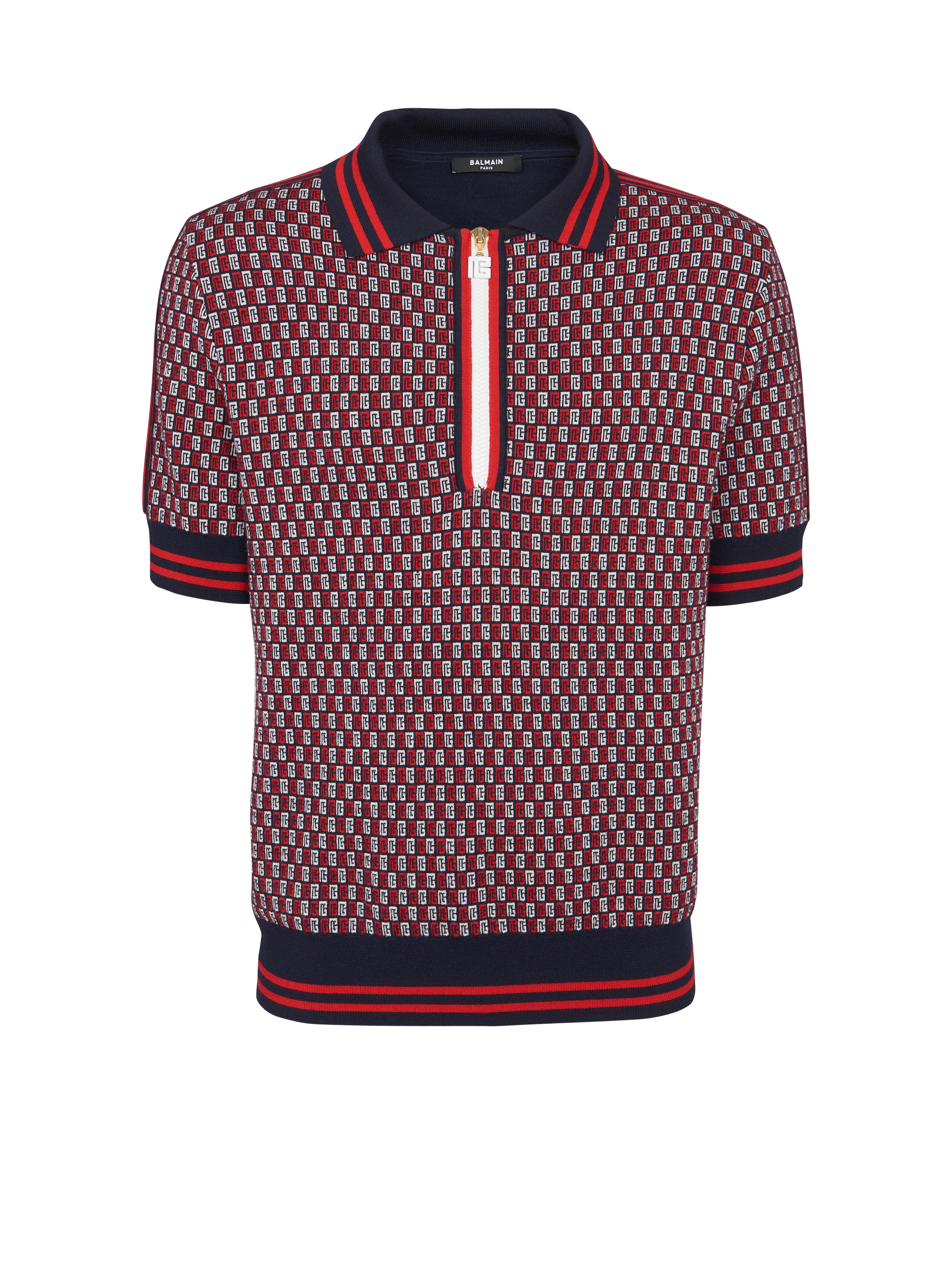 Balmain Men's Monogram Wool Polo Shirt