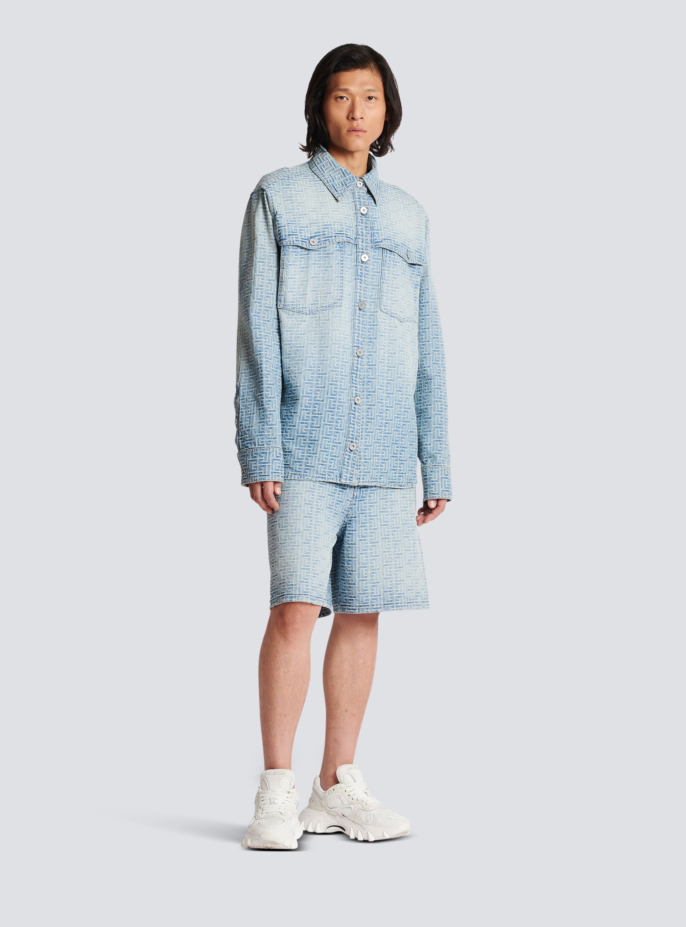 Balmain - Monogrammed Jacquard Denim Shirt