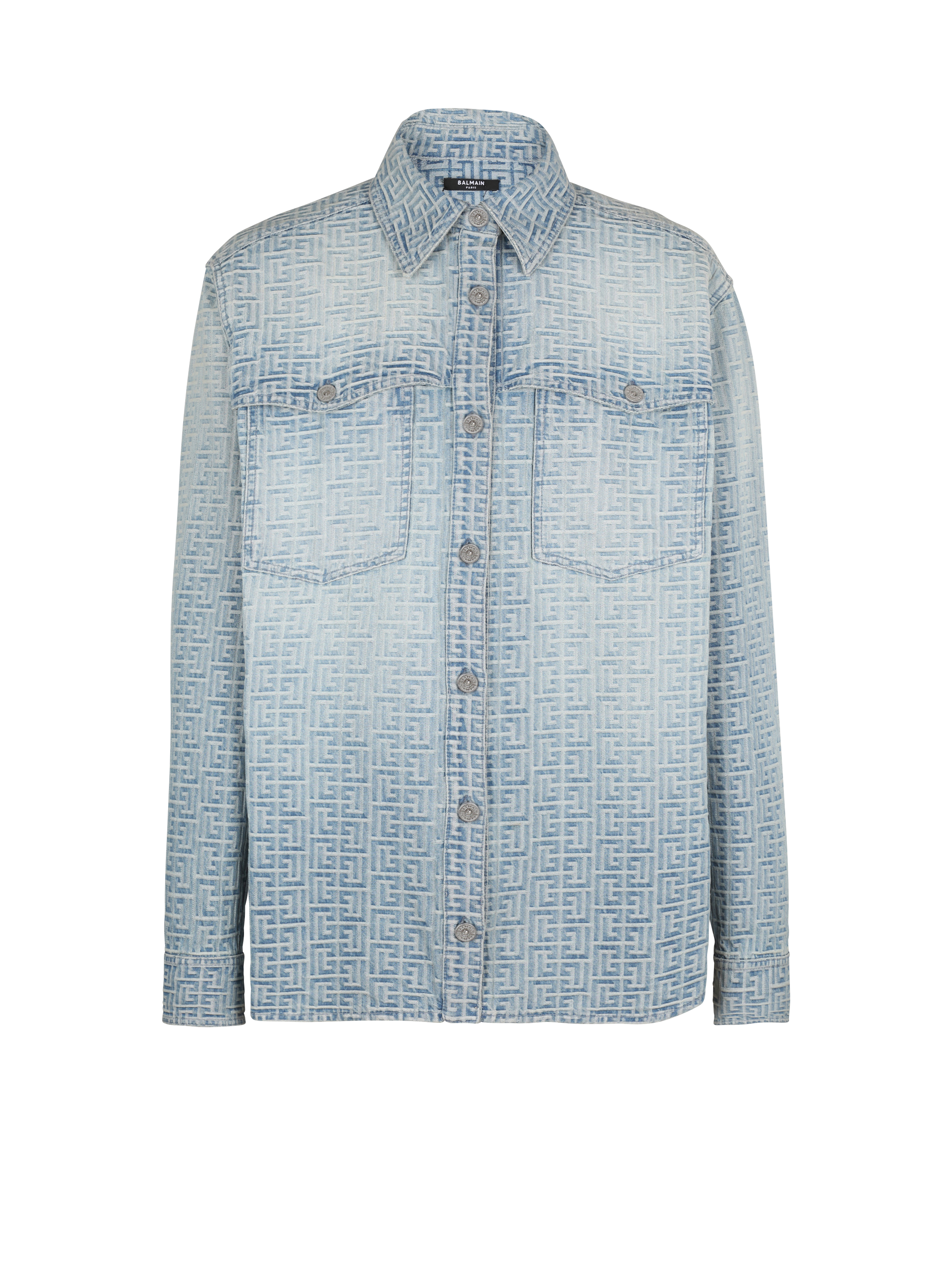 Monogrammed jacquard denim shirt