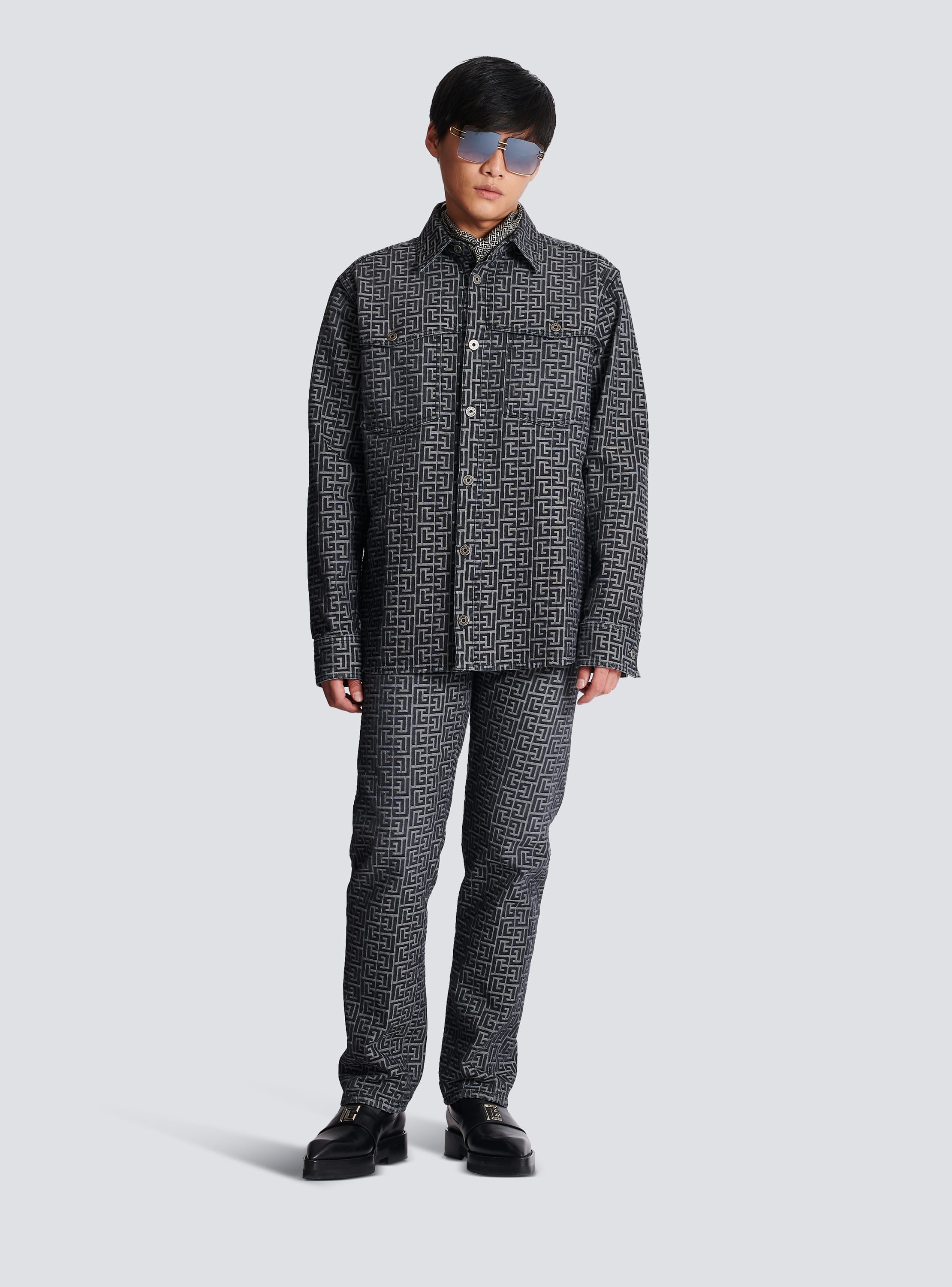 Balmain - Monogrammed Jacquard Denim Shirt