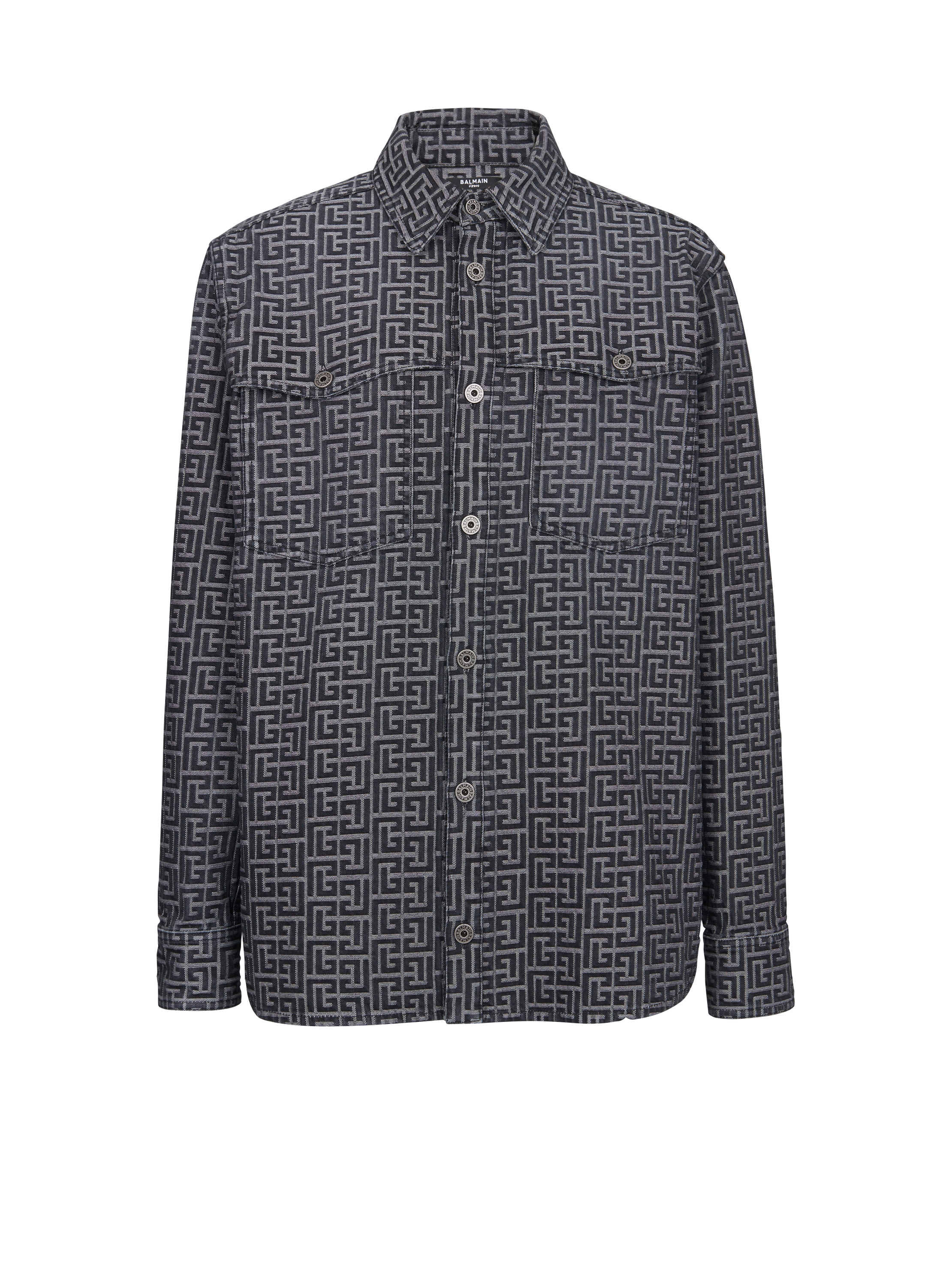 Camisa de tela vaquera y jacquard con monograma 