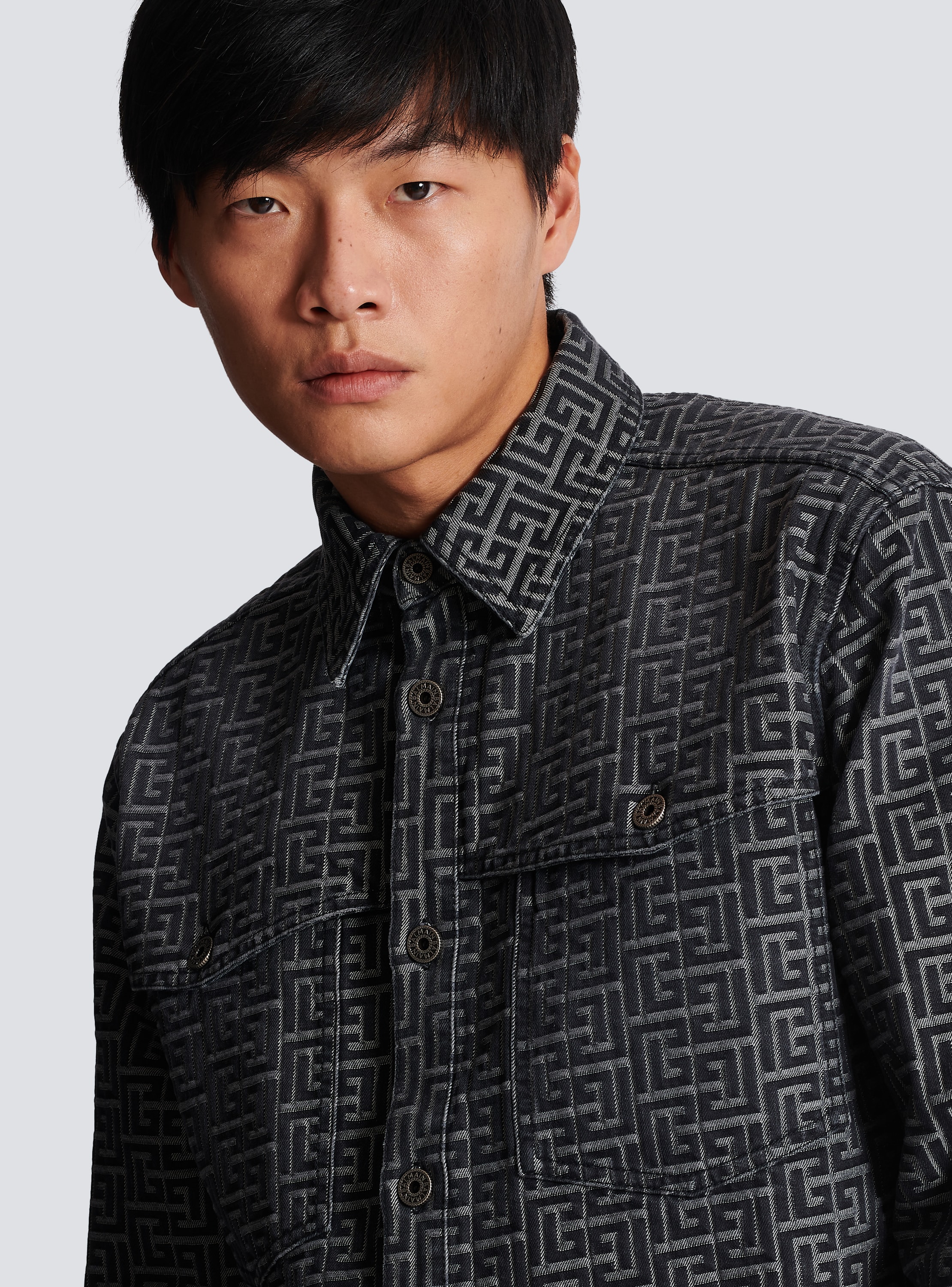 Balmain Denim Shirt with Jacquard Monogram