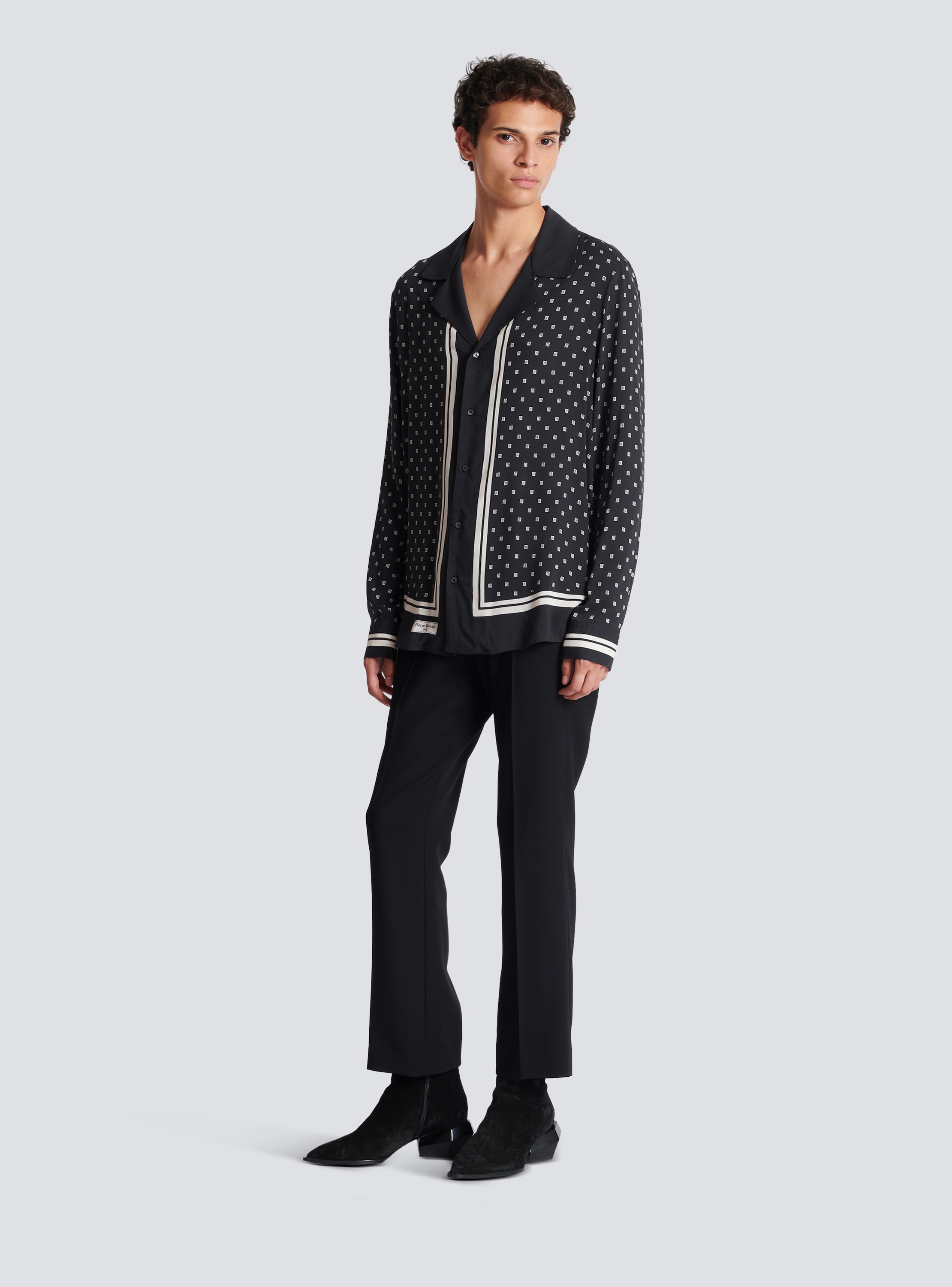 Balmain Men's Monogram Scarf Print Shirt