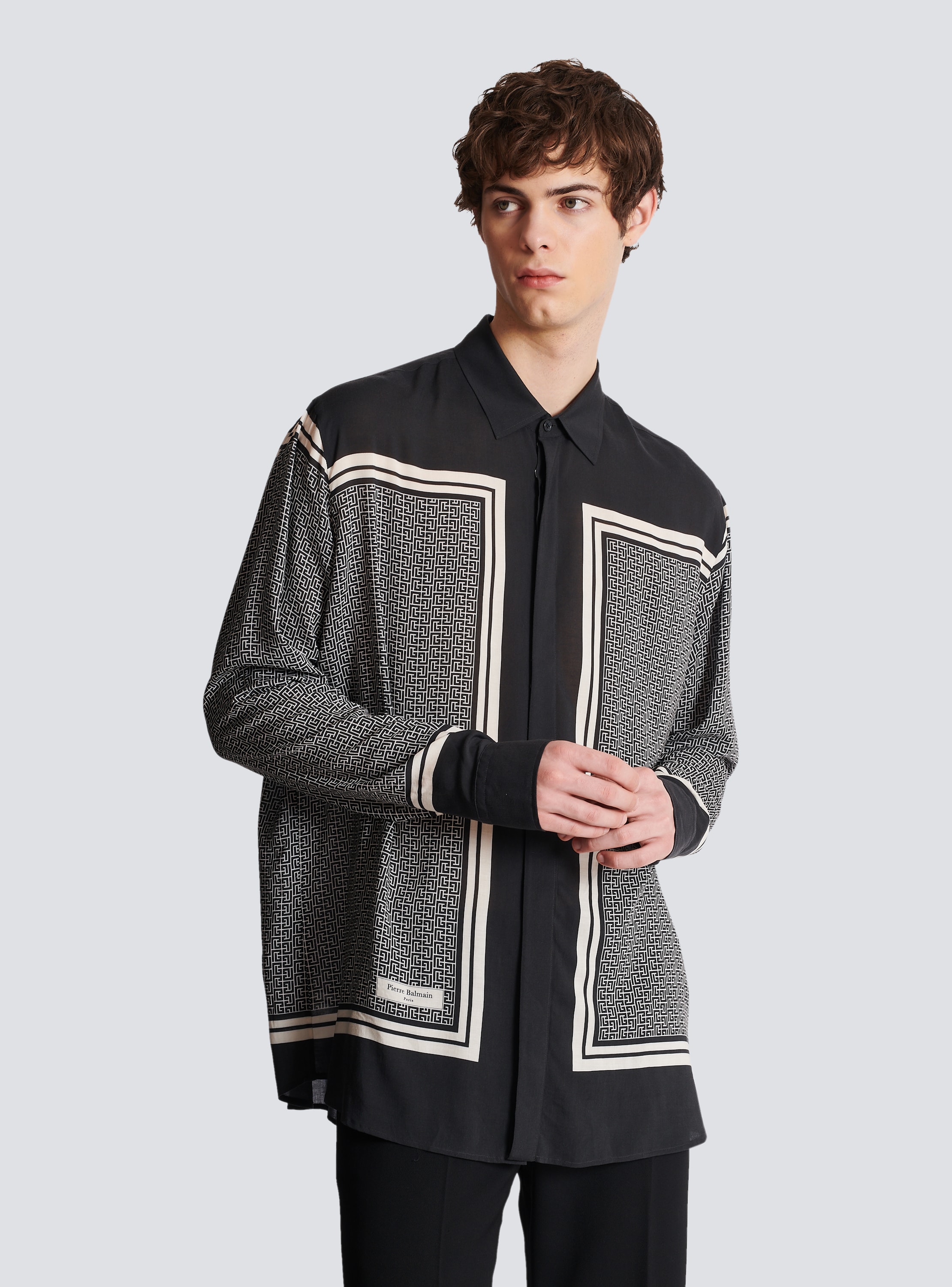 Balmain Long-Sleeved Shirt with Mini Monogram Scarf Print