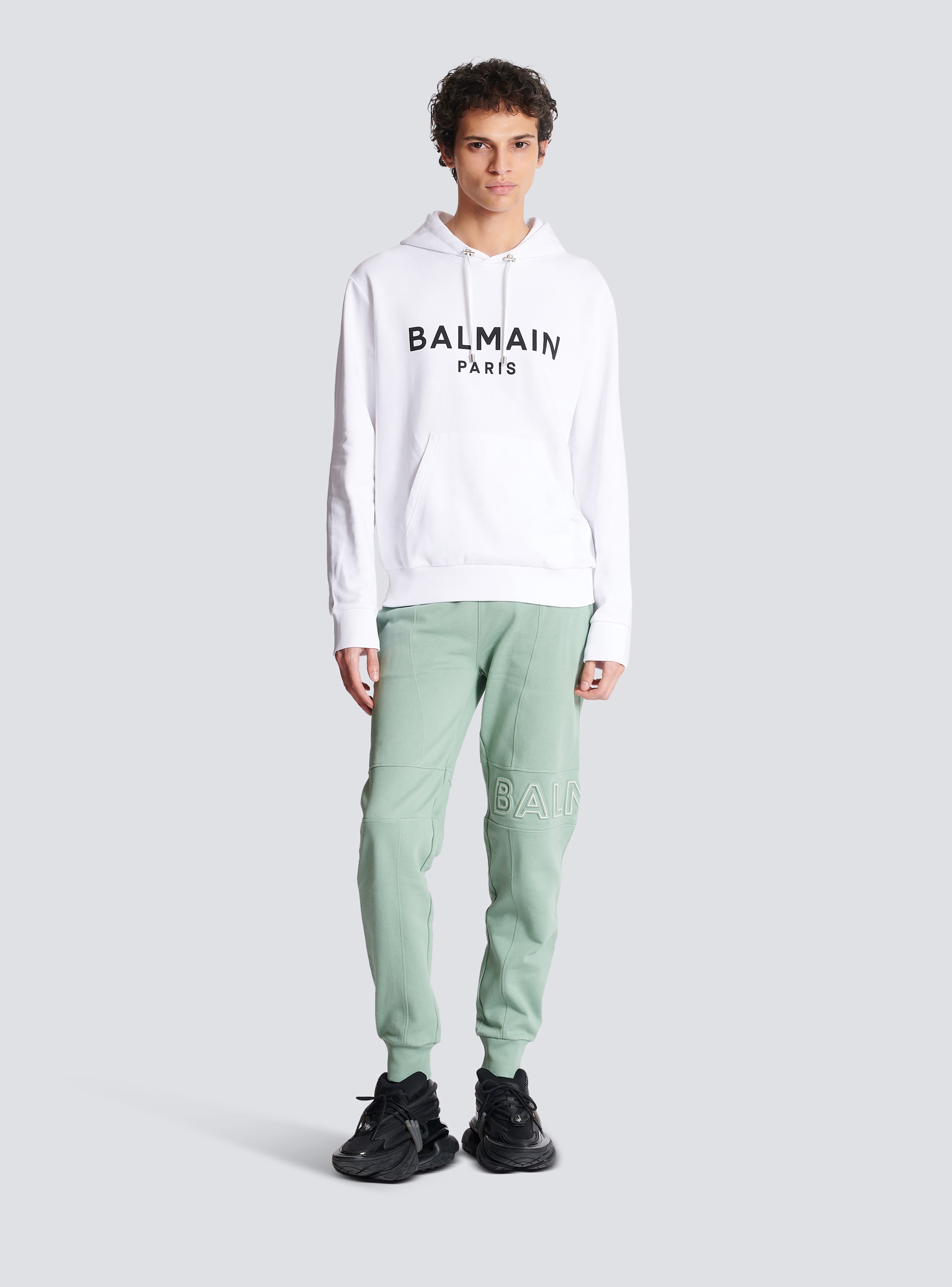 Balmain front discount logo hooded sweatshirt