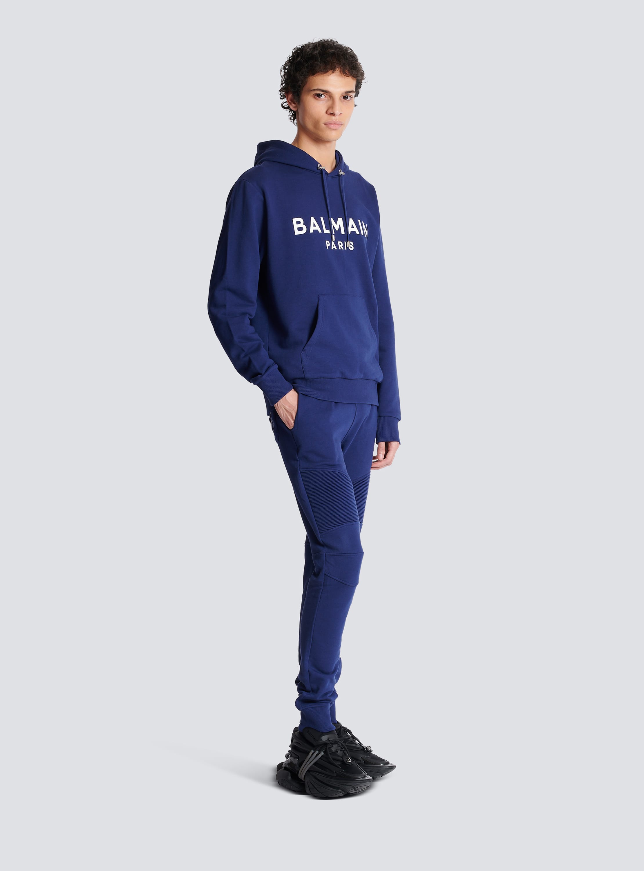 Balmain front discount logo hooded sweatshirt