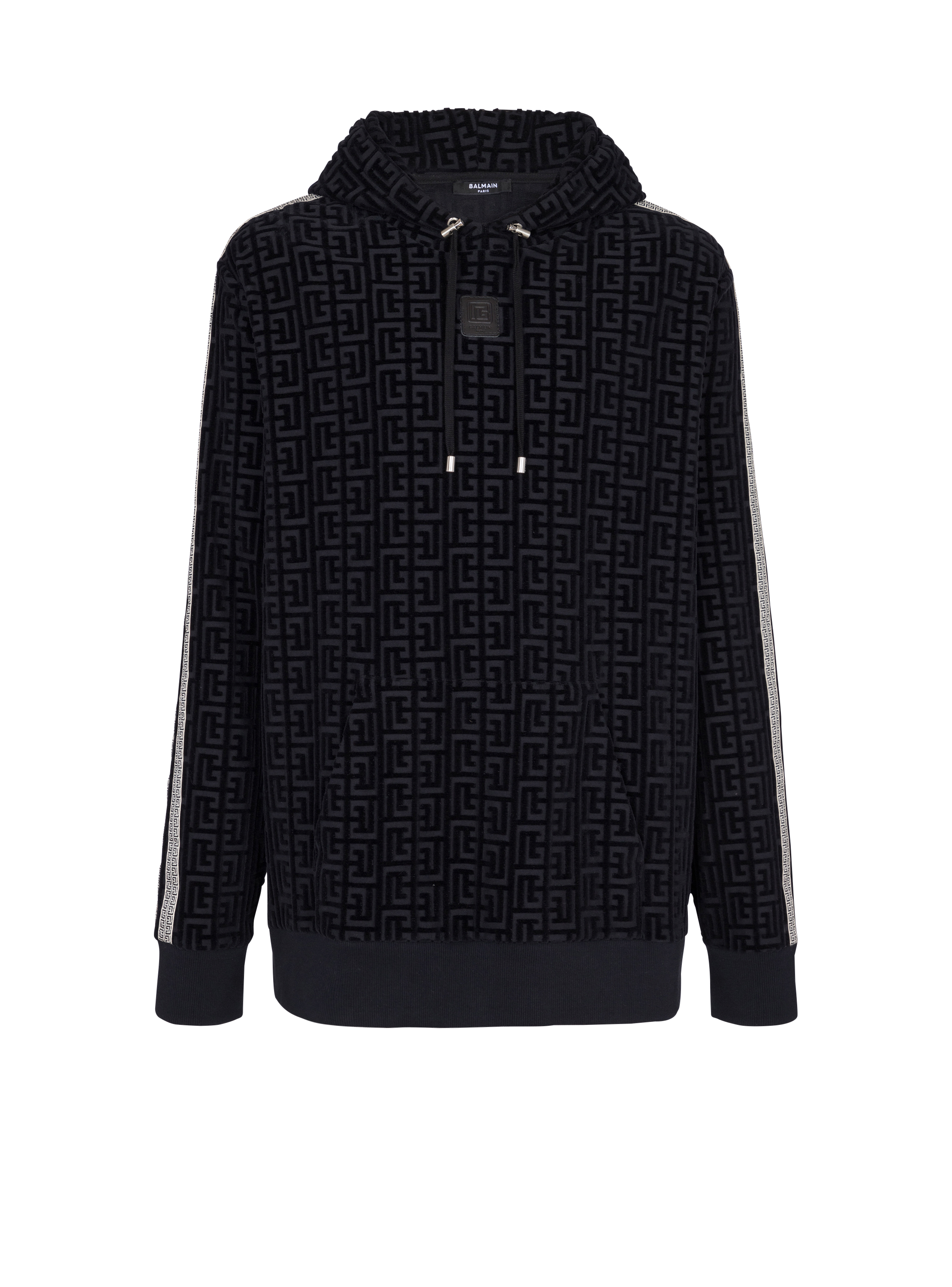 Monogrammed velvet hooded sweatshirt, navy, hi-res