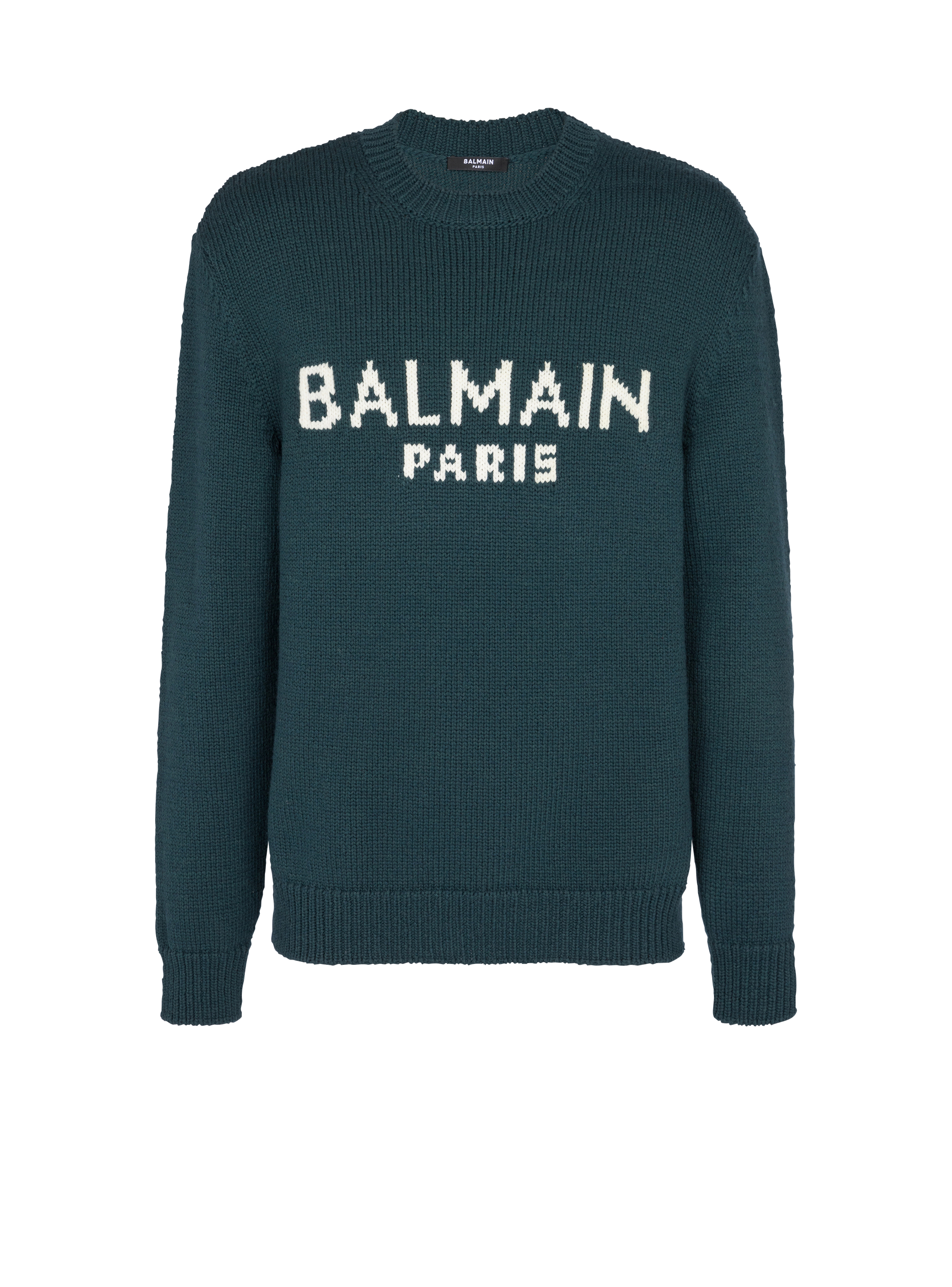 Balmain Pullover aus Merinowolle, grün, hi-res