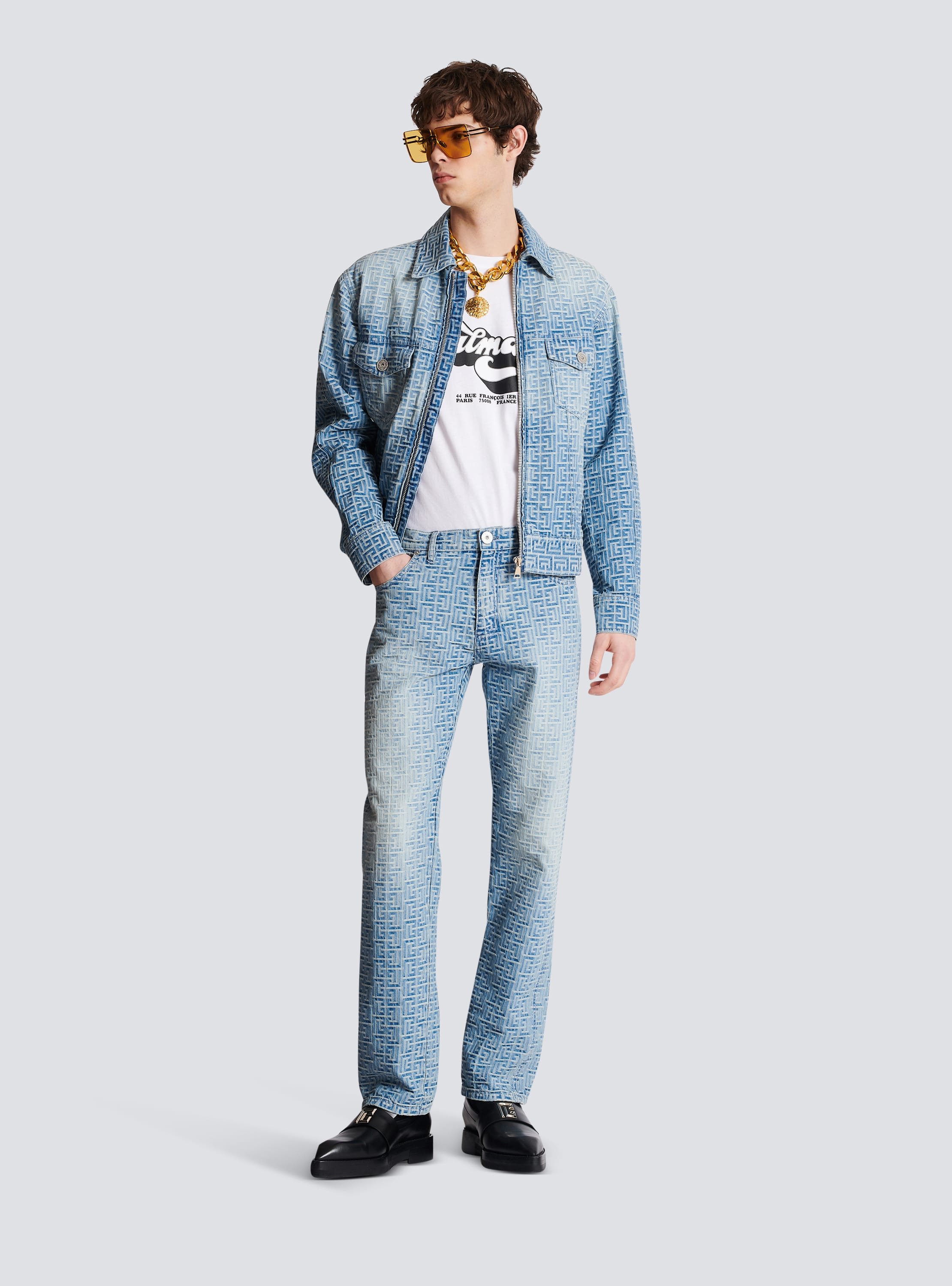 Balmain - Monogrammed Jacquard Denim Shirt