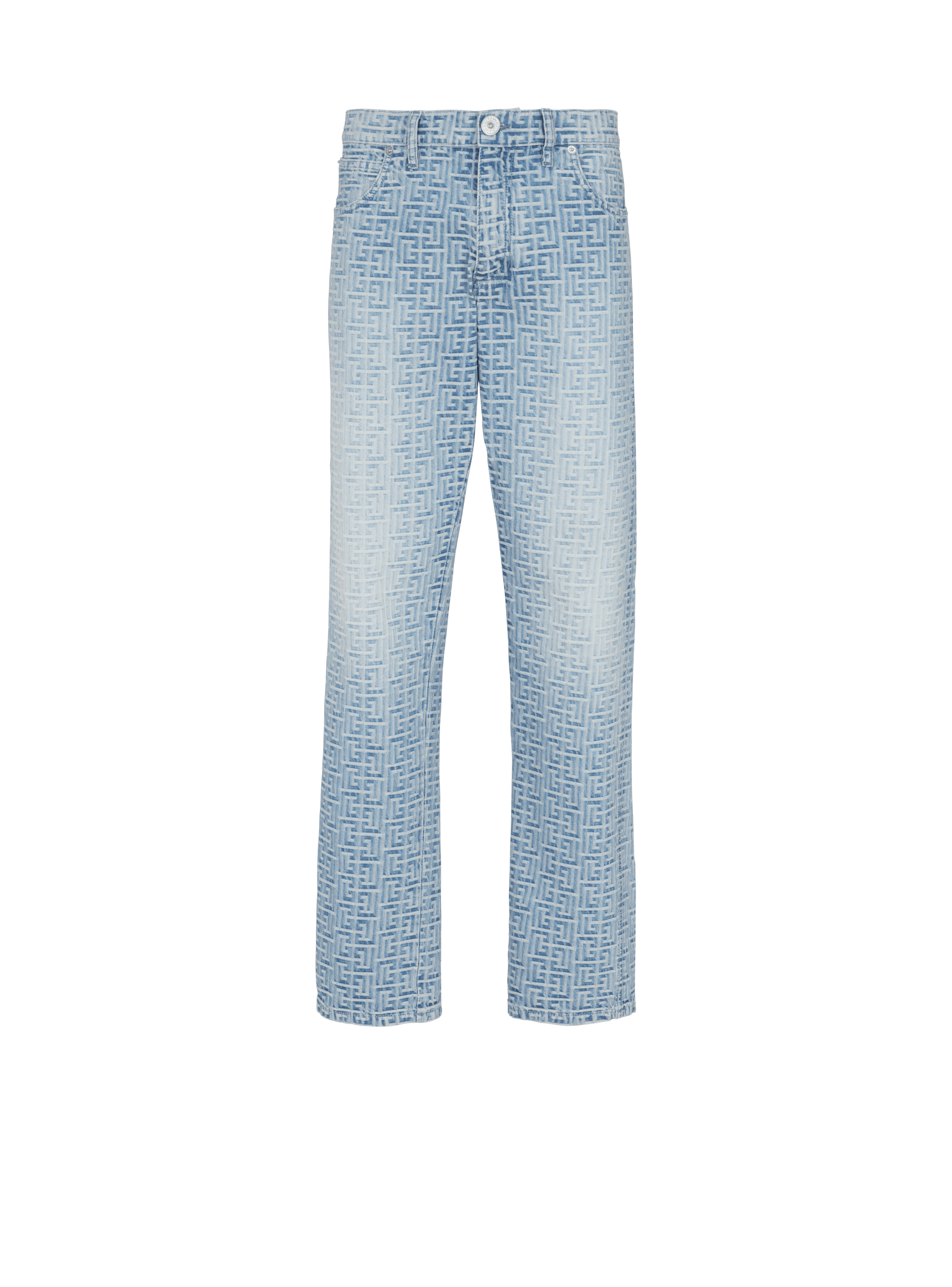 Pantalones de tela vaquera y jacquard con monograma Hombre BALMAIN