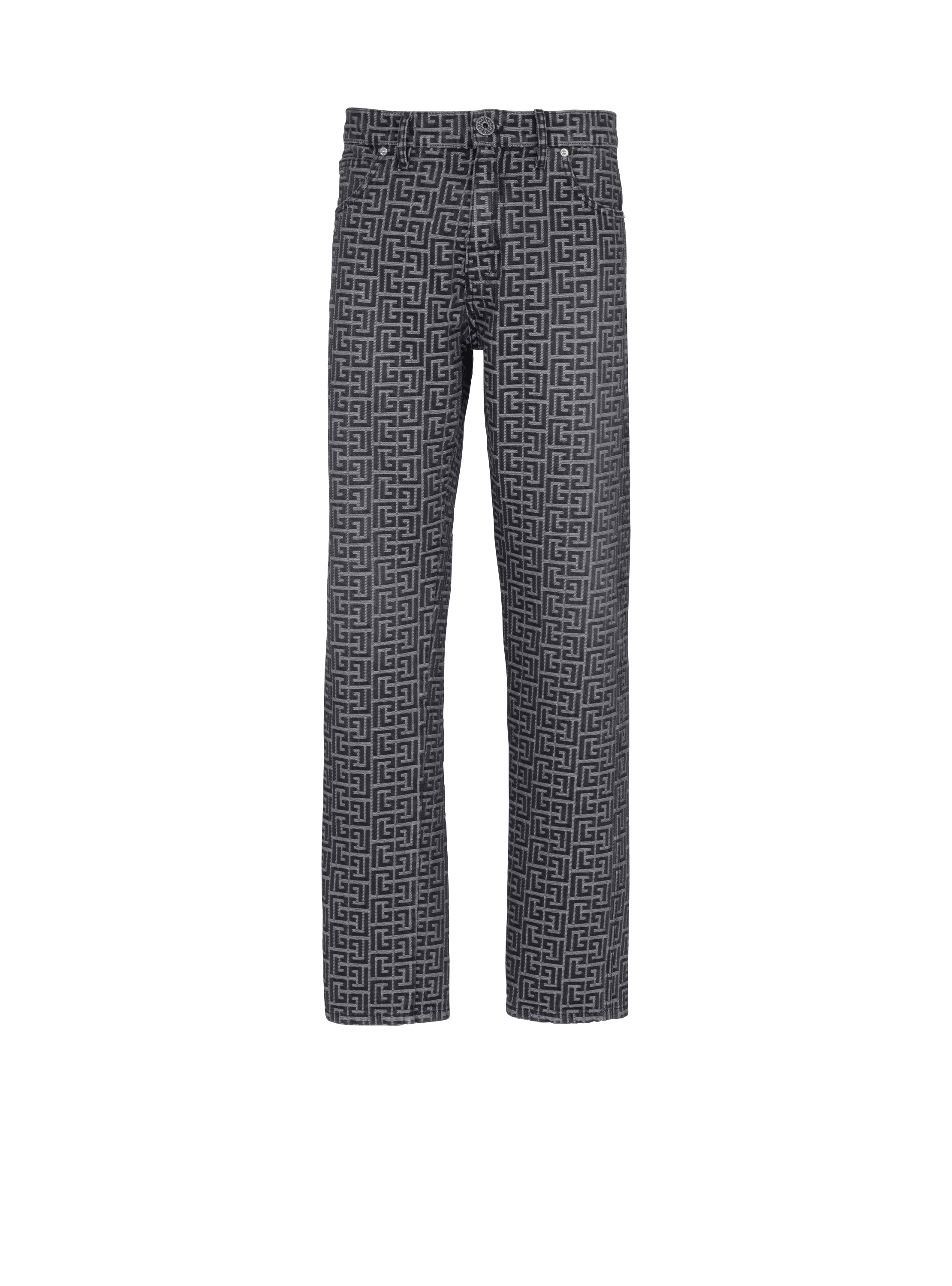 Jeans aus Jacquard mit Monogramm, schwarz, hi-res