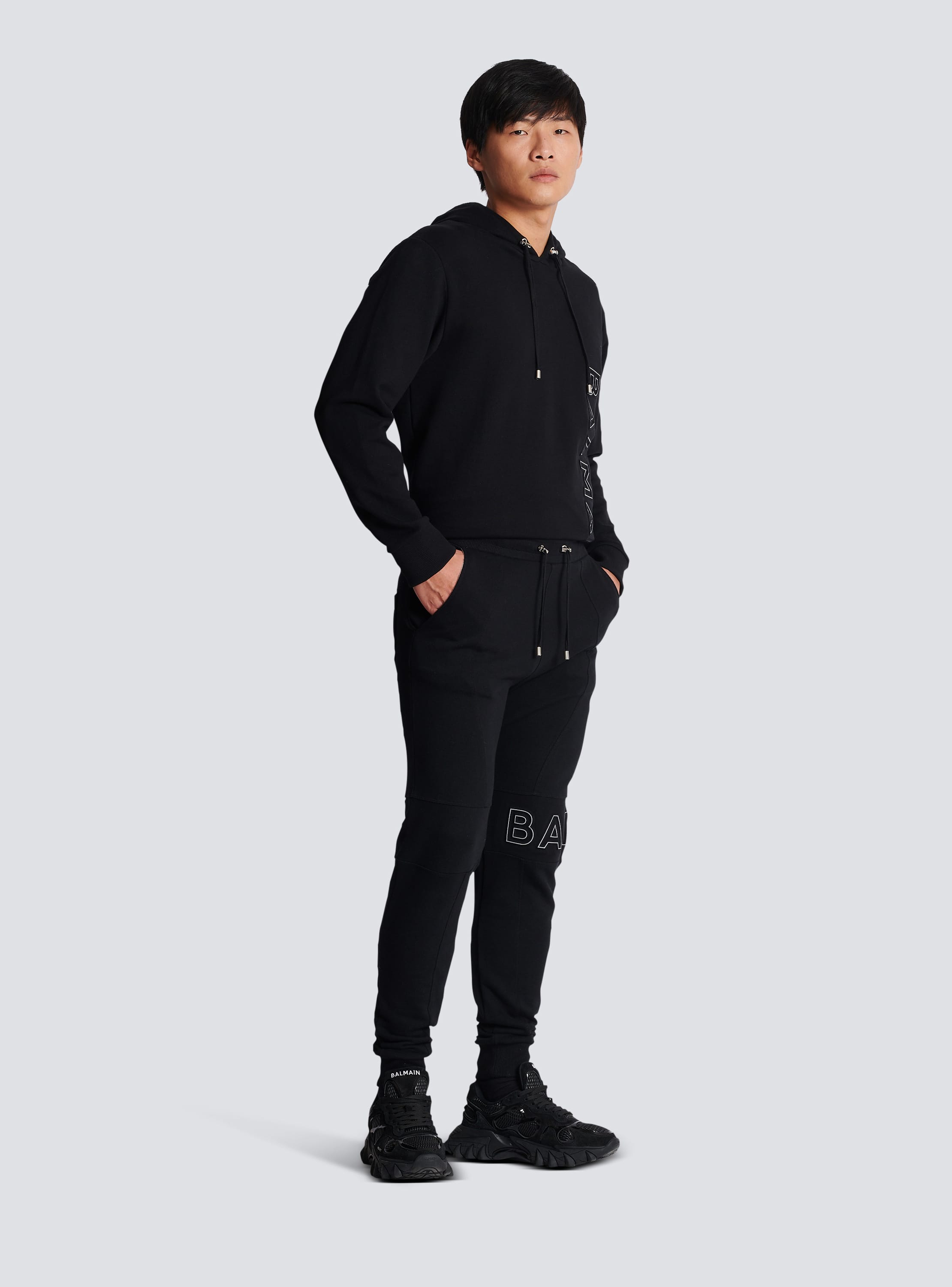 Balmain Multicuts Monogram Nylon Jog Pants In Black