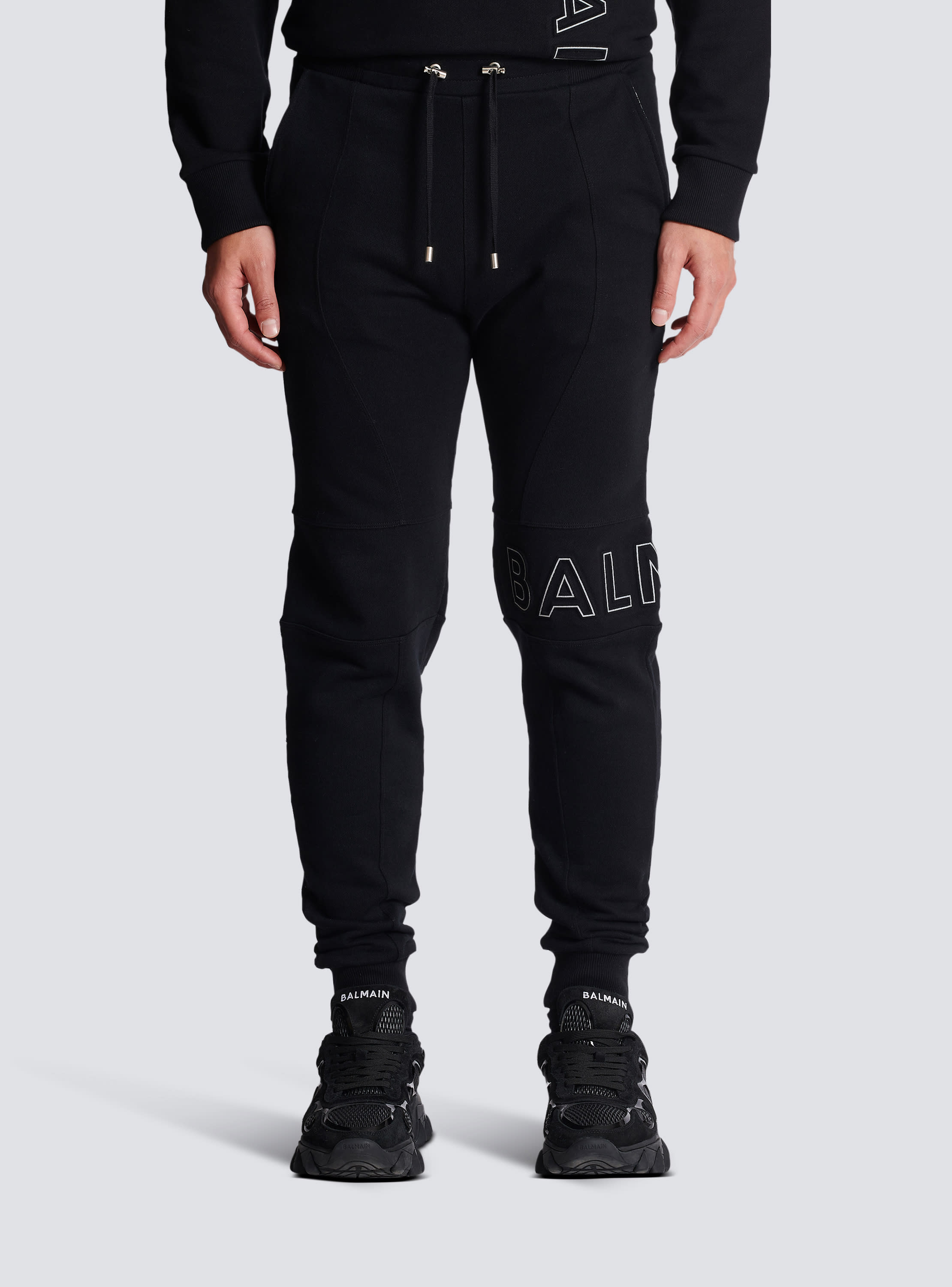 Men's luxury jogging pants - Black jogging pants with silver logo Balmain
