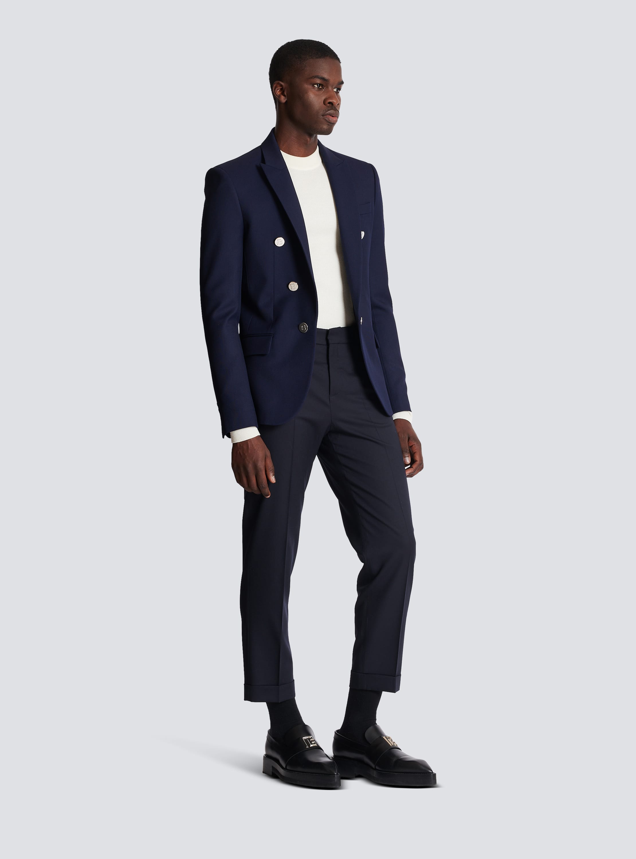 Navy double outlet breasted blazer mens