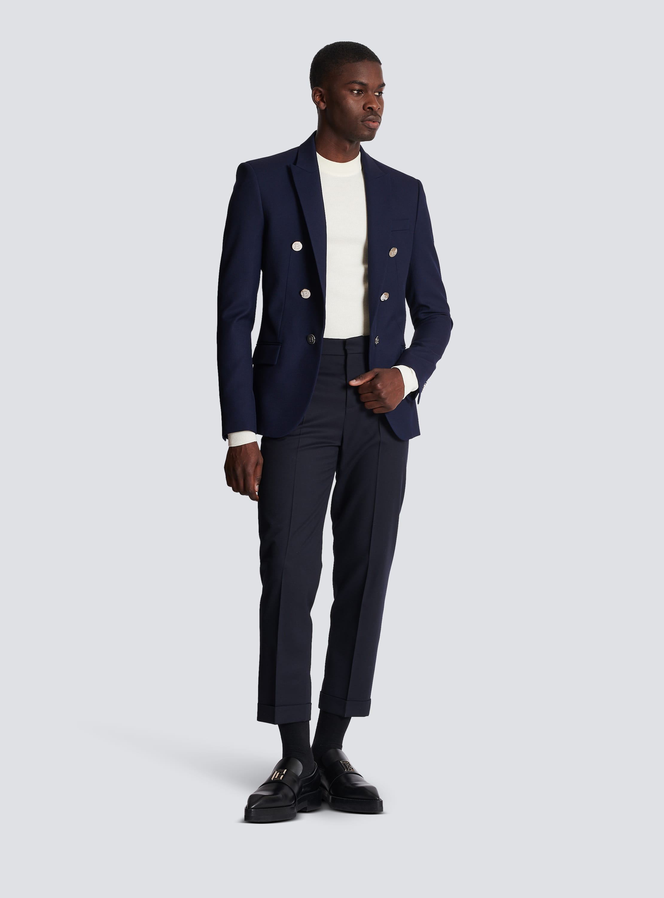 Balmain Navy Peaked Lapel Blazer