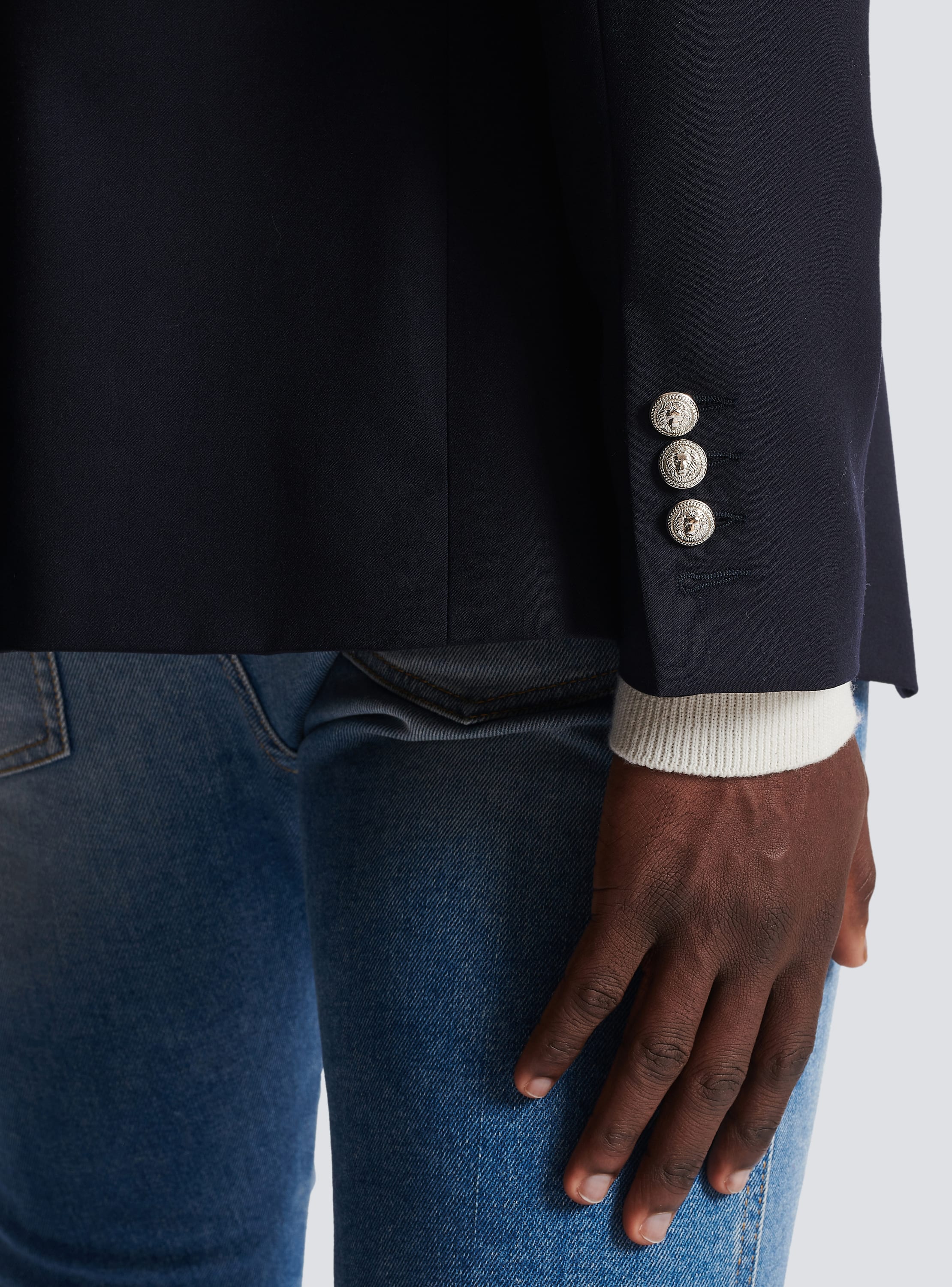 Balmain embossed-button wool jacket - Blue