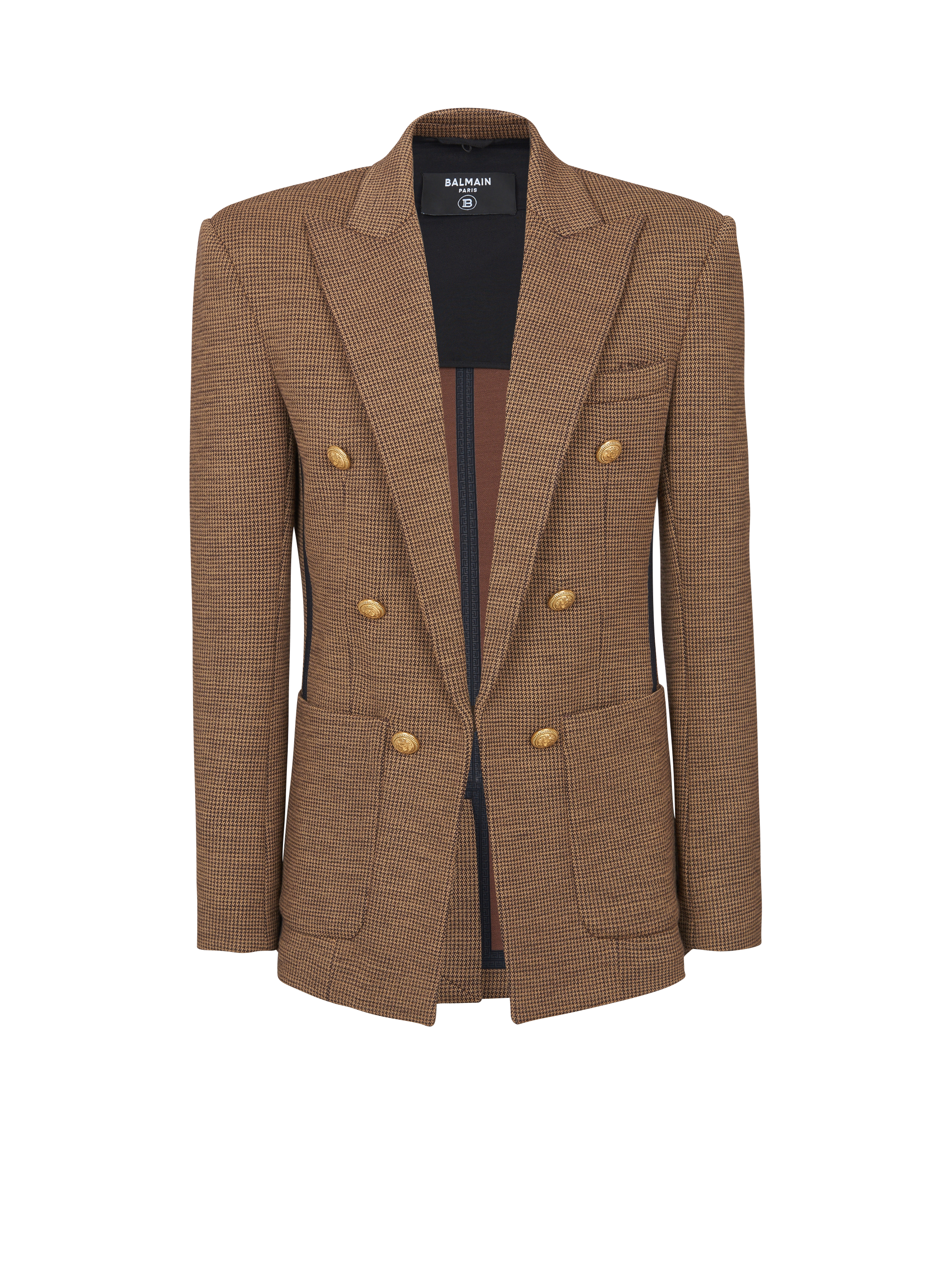 Veste 6 boutons en laine pied de poule marron Homme BALMAIN